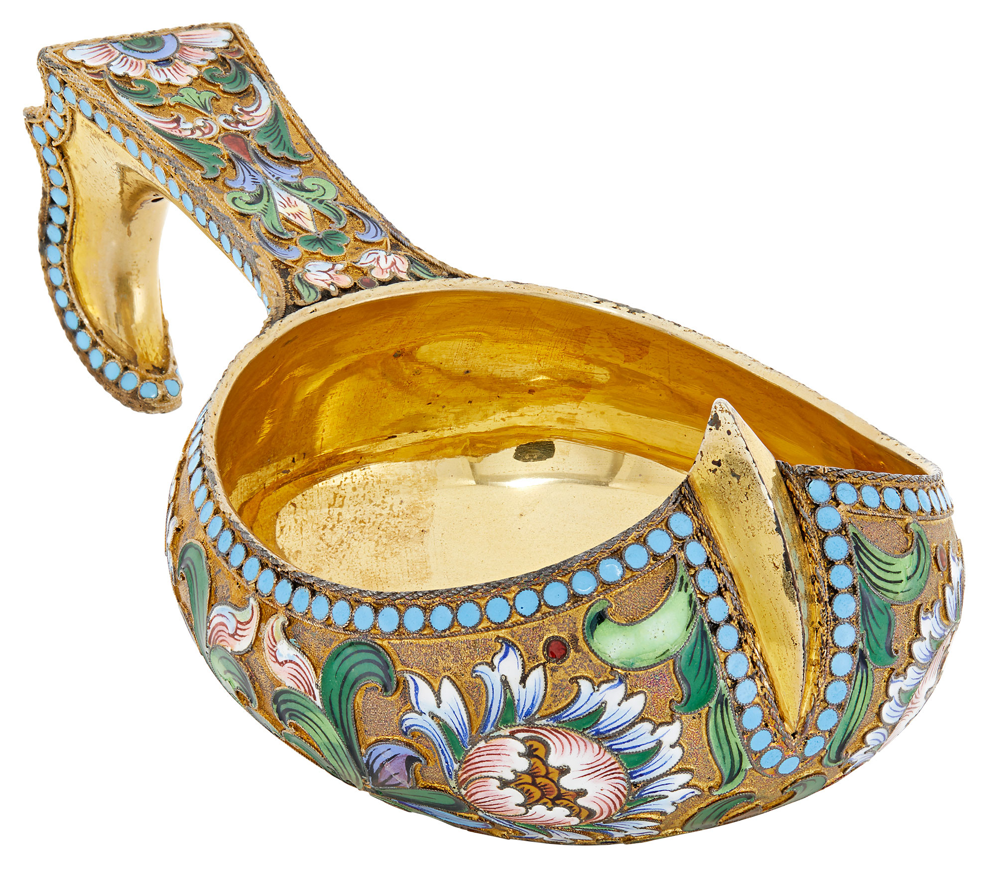Lot image - Russian Silver-Gilt and Cloisonné Enamel Kovsh