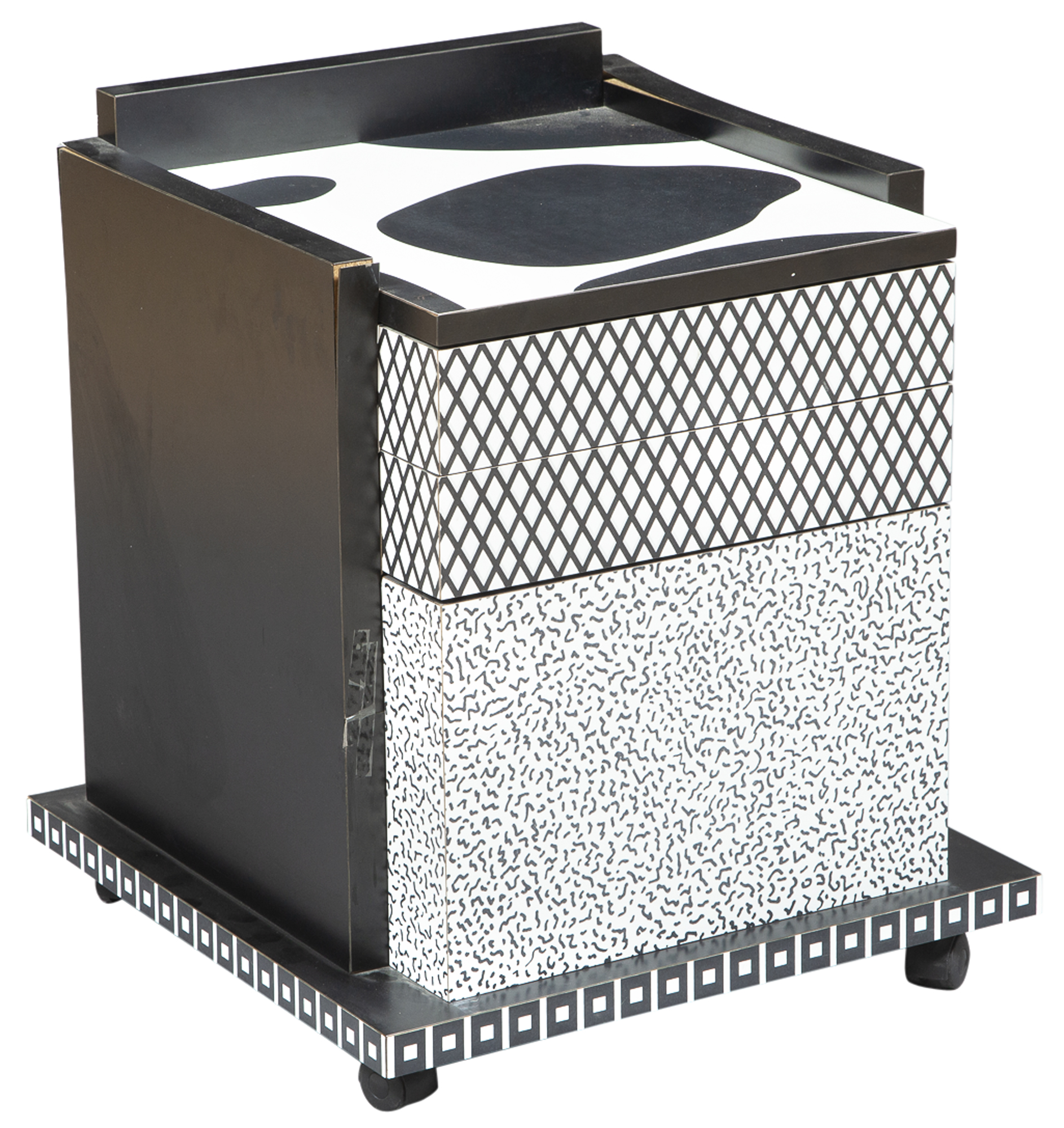 Lot image - Memphis Black and White Painted Wood Cabinet