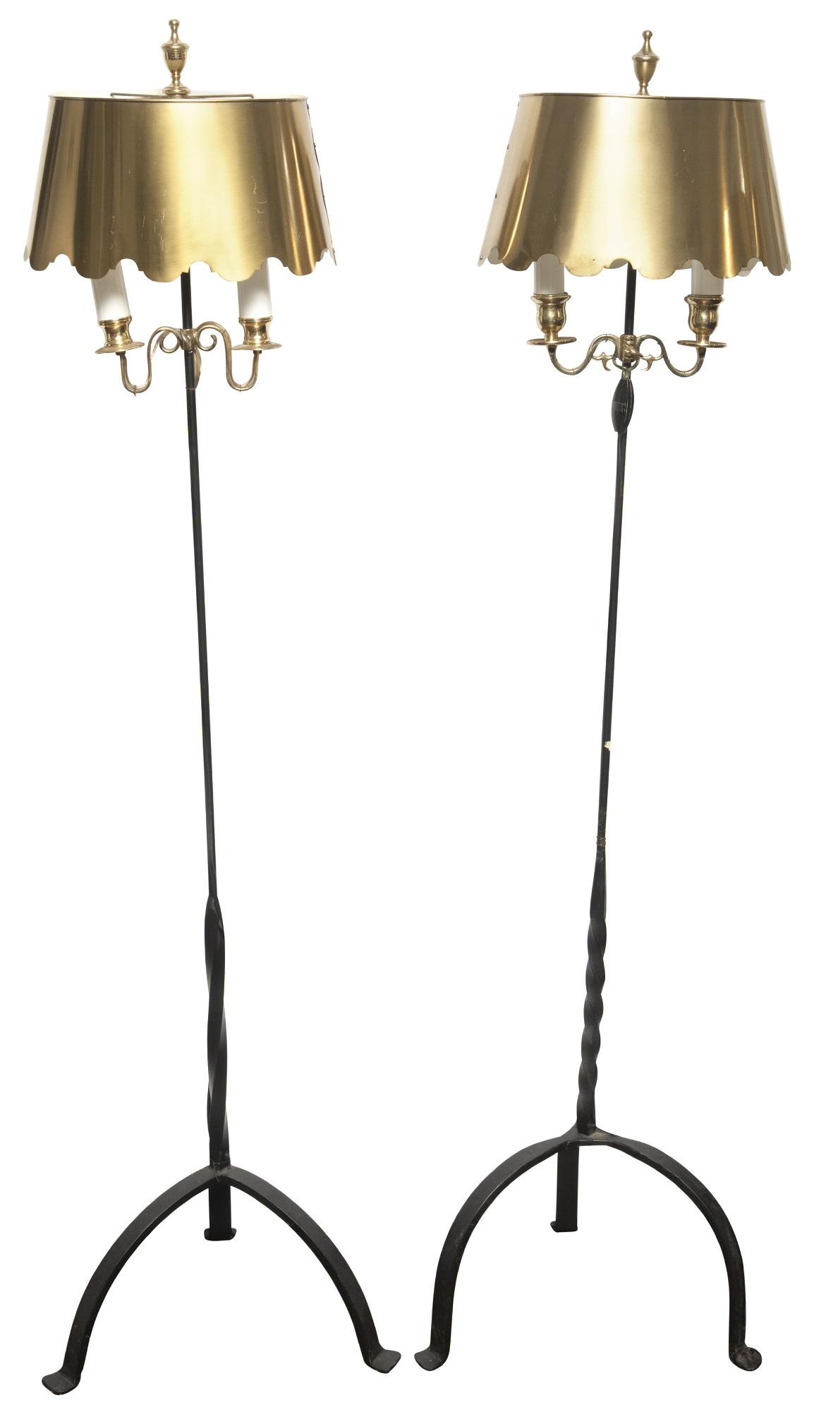 Lot image - Pair of Fortuny Wrought-Iron and Brass Floor Lamps