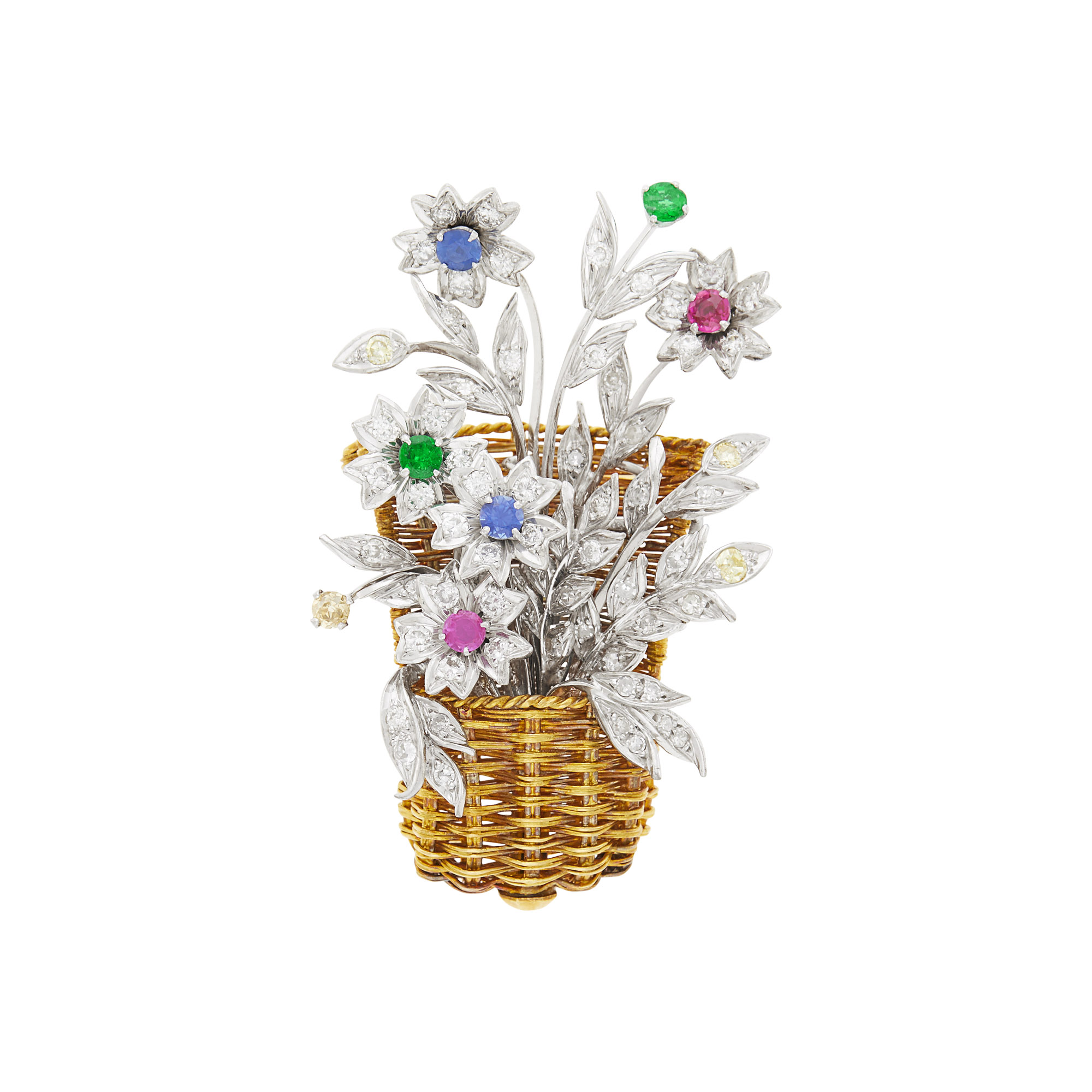 Lot image - Gold, Platinum, Colored Stone and Diamond Bouquet Brooch