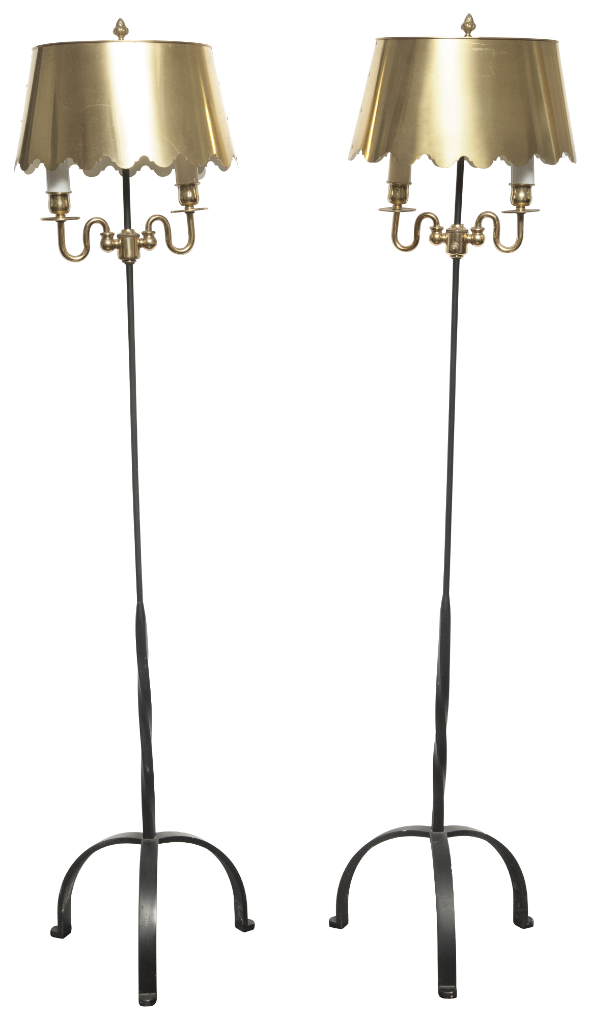 Lot image - Pair of Fortuny Wrought-Iron and Brass Floor Lamps