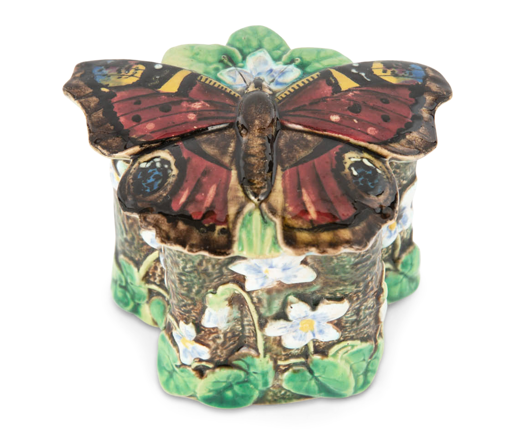 Lot image - George Jones Majolica Butterfly Pomade / Cosmetic Box and Cover