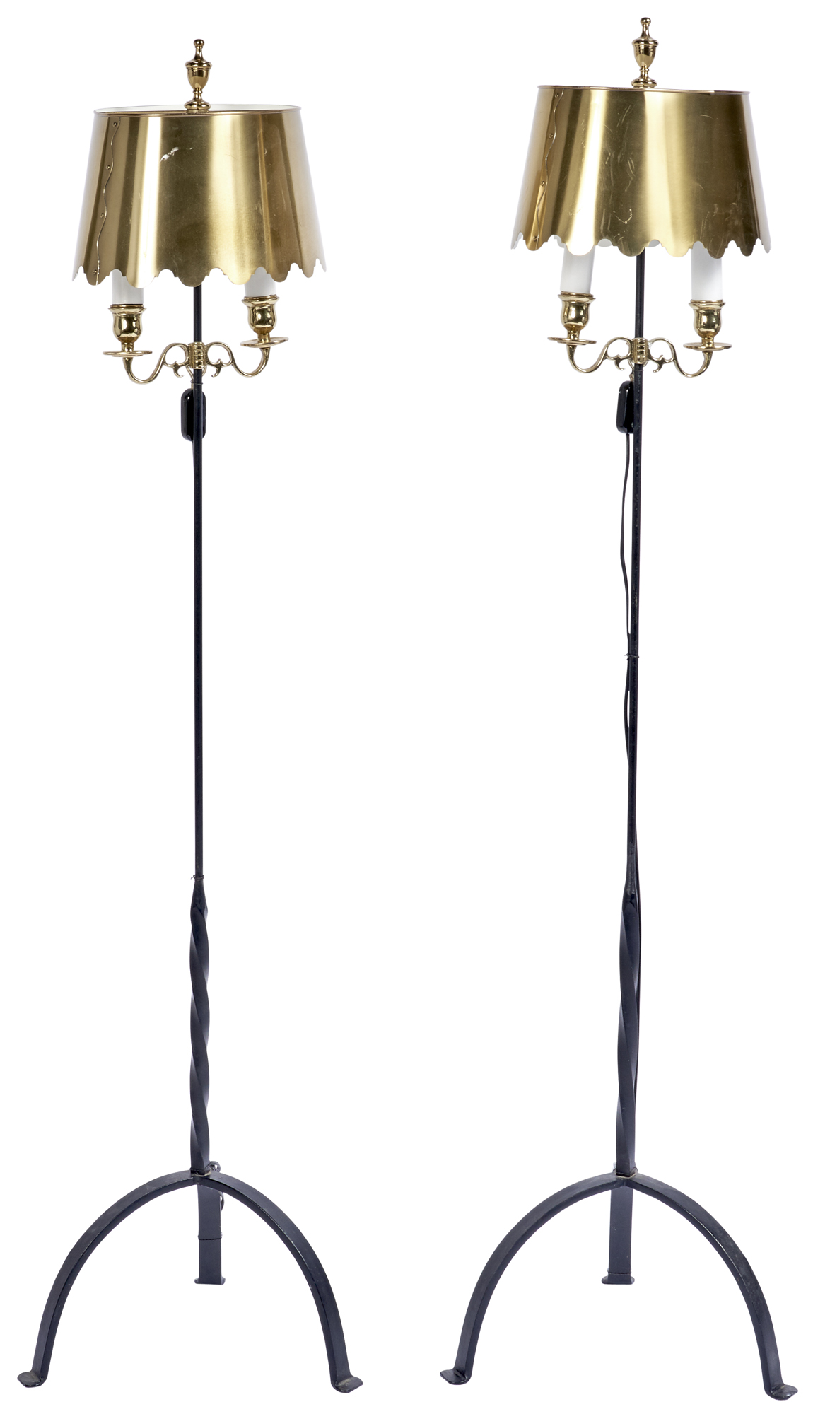 Lot image - Pair of Fortuny Wrought-Iron and Brass Floor Lamps