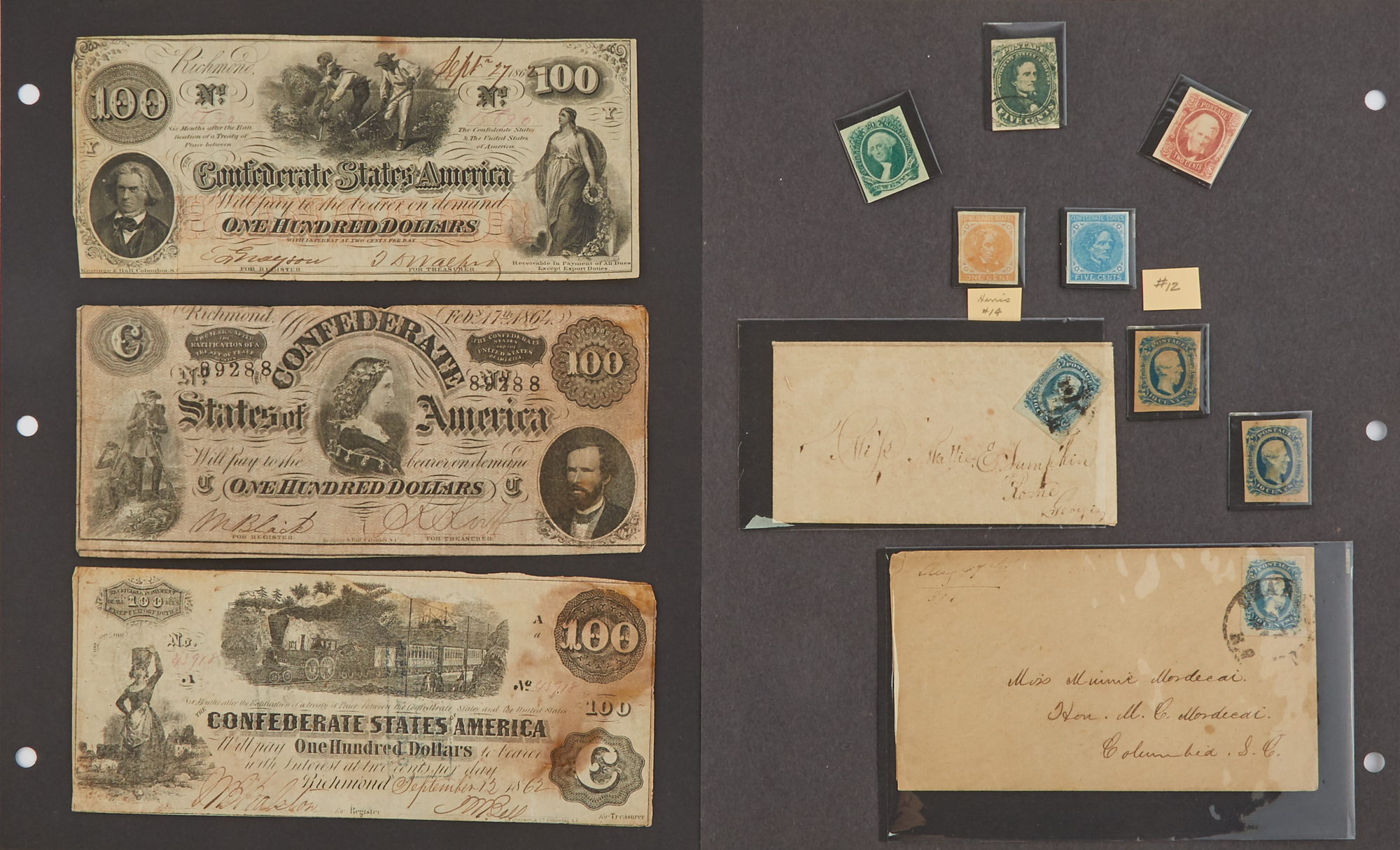 Lot image - Confederate States Stamps and Currency