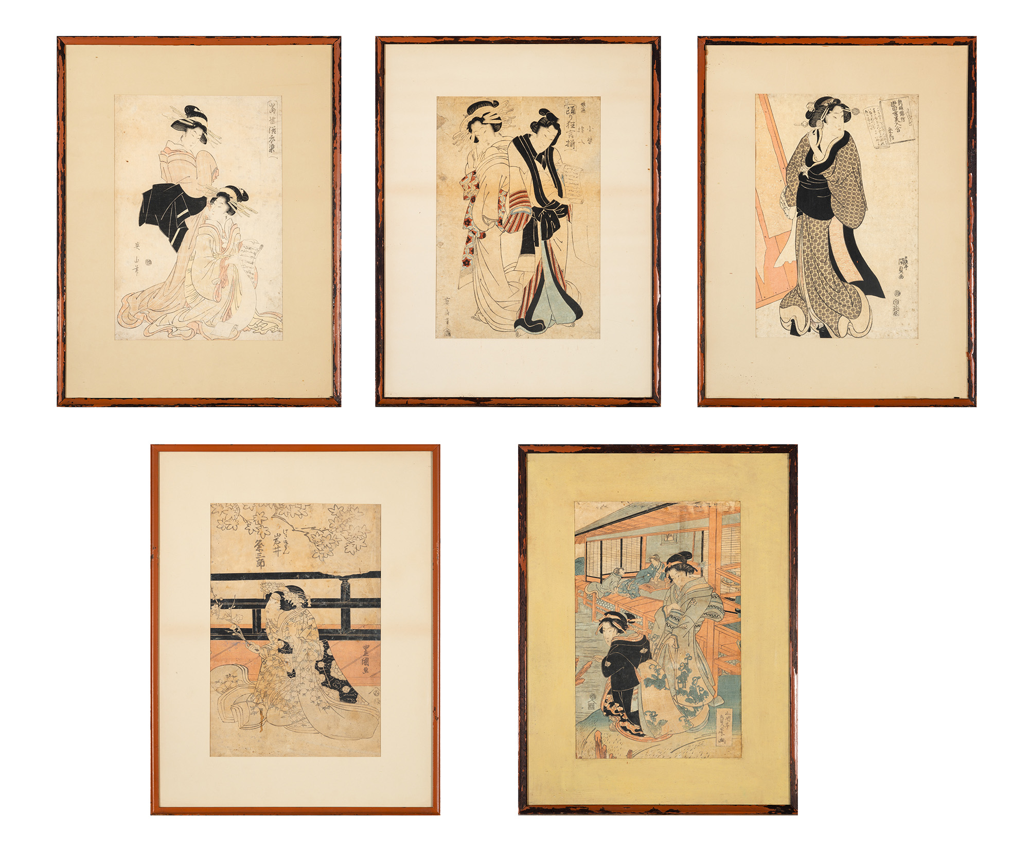 Lot image - Five Japanese Ukiyo-e Woodblock Prints, after Utagawa Kunisada