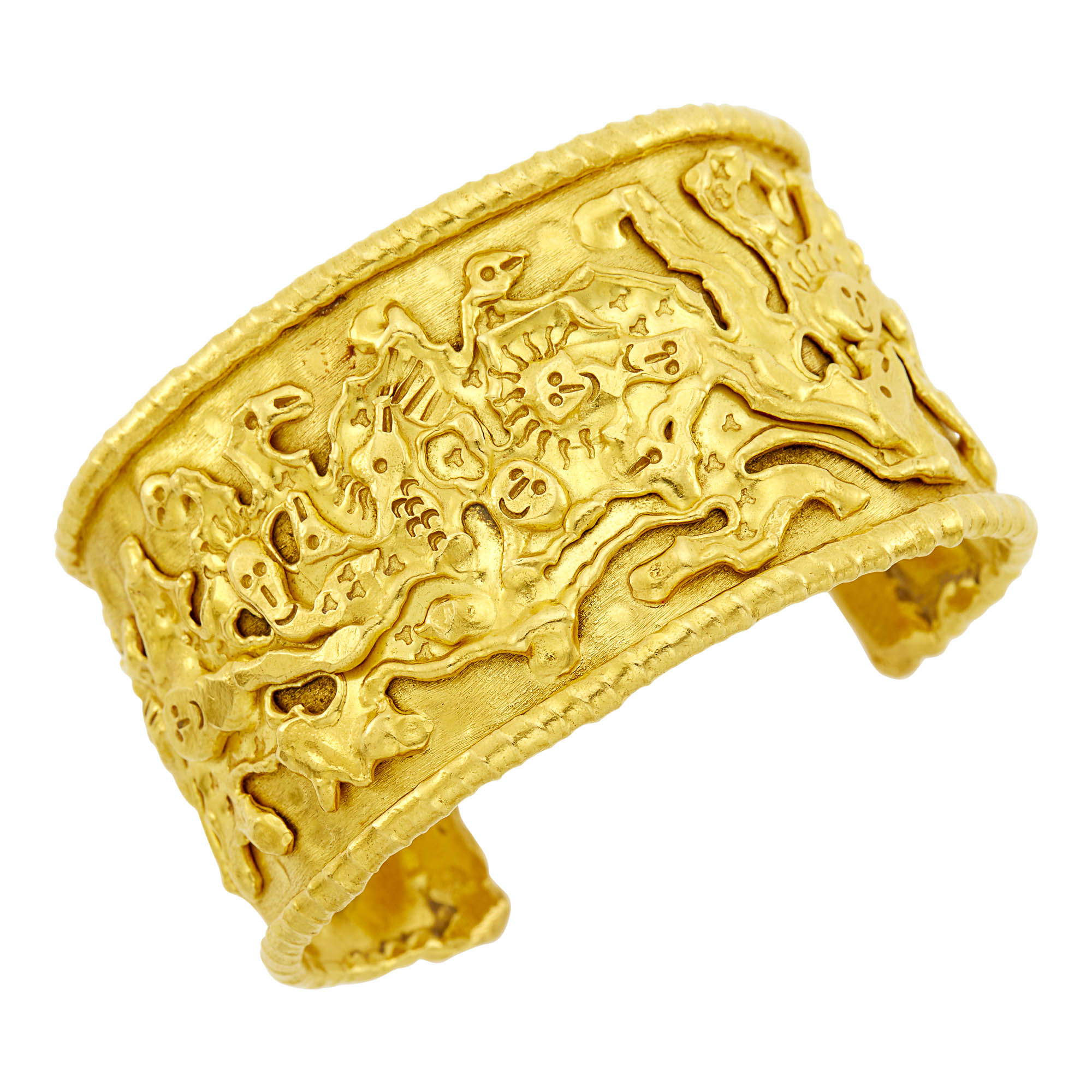 Lot image - Jean Mahie High Karat Gold Charming Monsters Cuff Bangle Bracelet