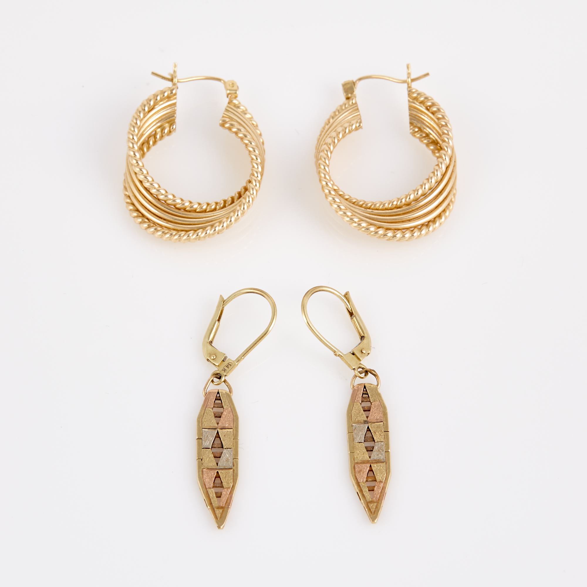 Lot image - Four Gold Earrings, 14K 6 dwt.
