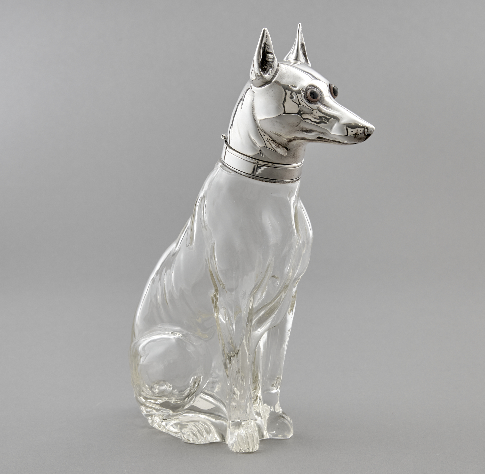 Lot image - Austrian Novelty Silver Plate Mounted Glass Greyhound Form Decanter