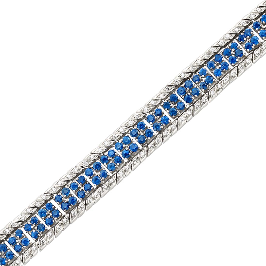 Lot image - Platinum, Sapphire and Diamond 'Ribbon' Bracelet, Verdura