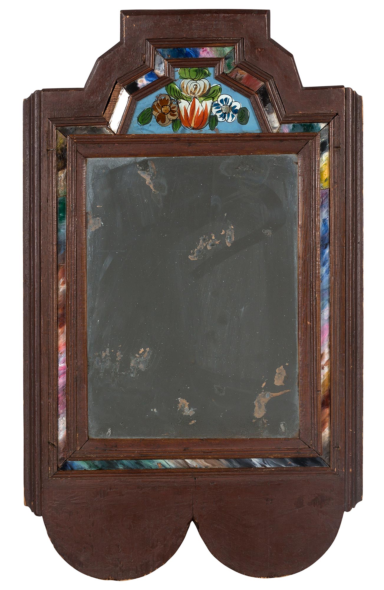 Lot image - Continental Red Stained Pine and Eglomisé Courting Mirror