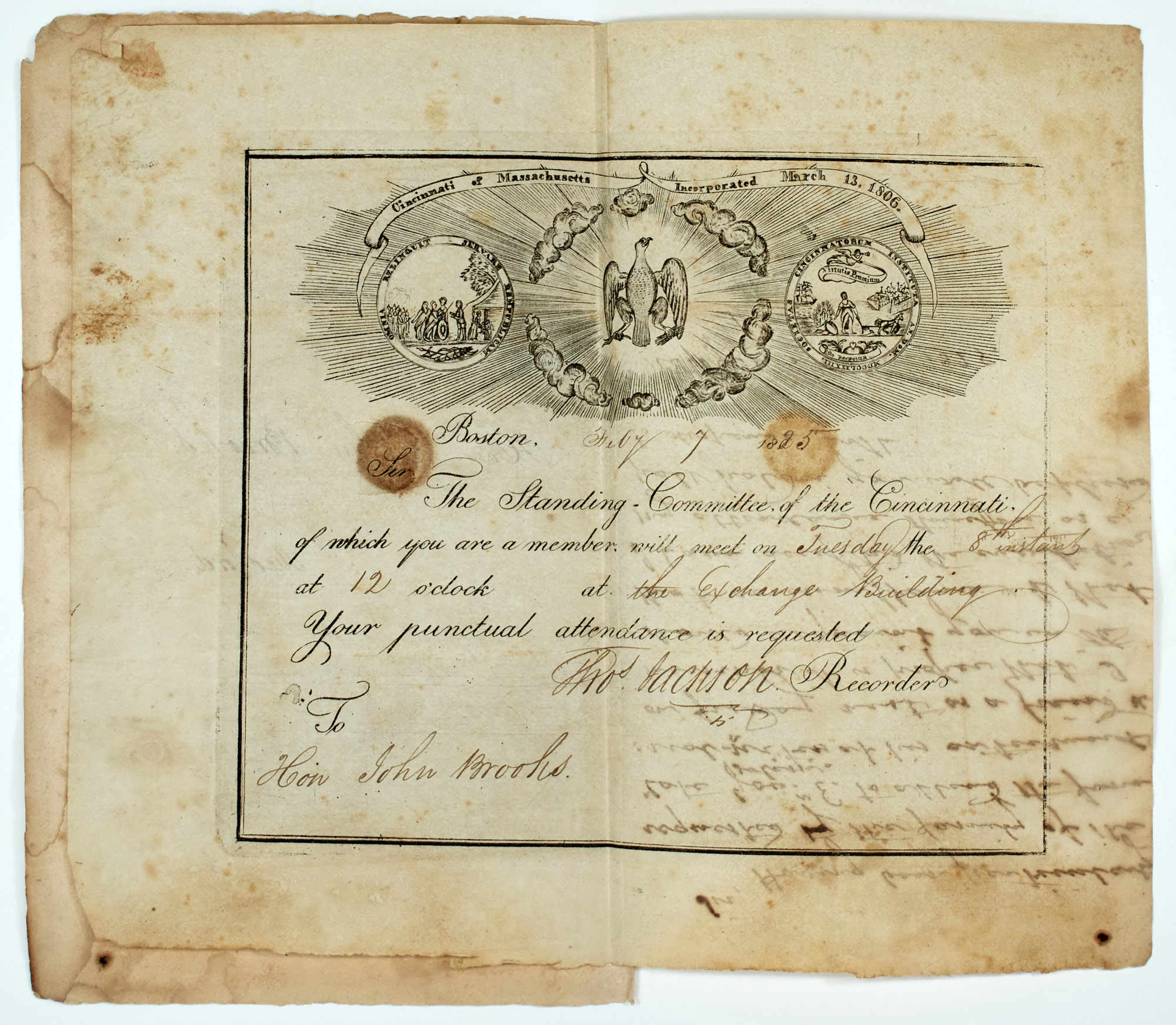 Lot image - [SOCIETY OF THE CINCINNATI-BROOKS, JOHN] The Institution and Proceedings of the Society of the Cincinnati, formed by the Office...