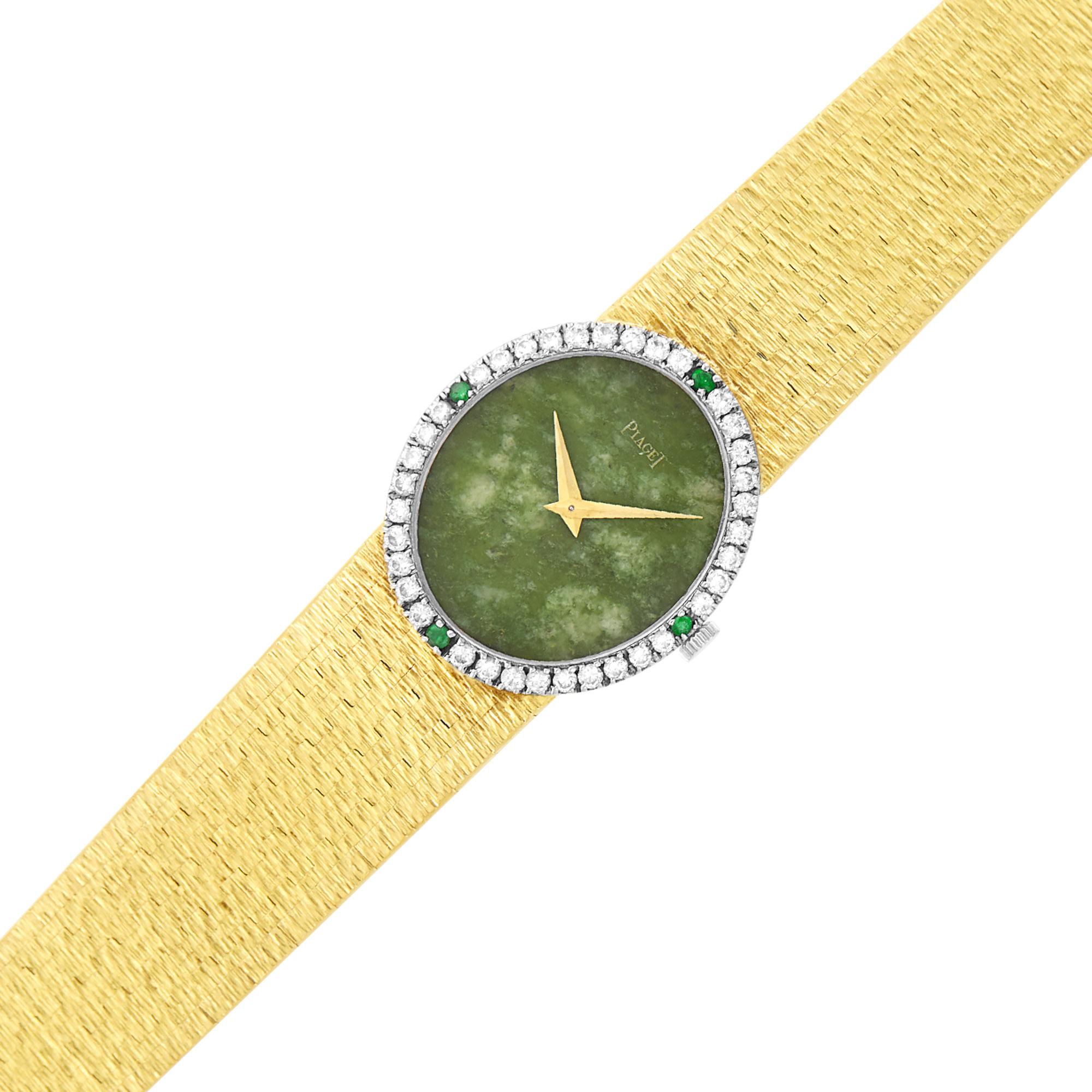 Lot image - Piaget Gold, Nephrite, Diamond and Emerald Wristwatch
