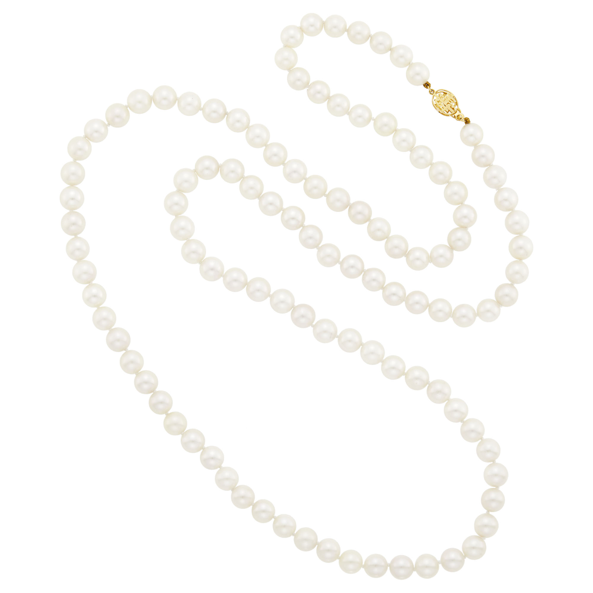 Lot image - Long Cultured Pearl Necklace with Gold Clasp