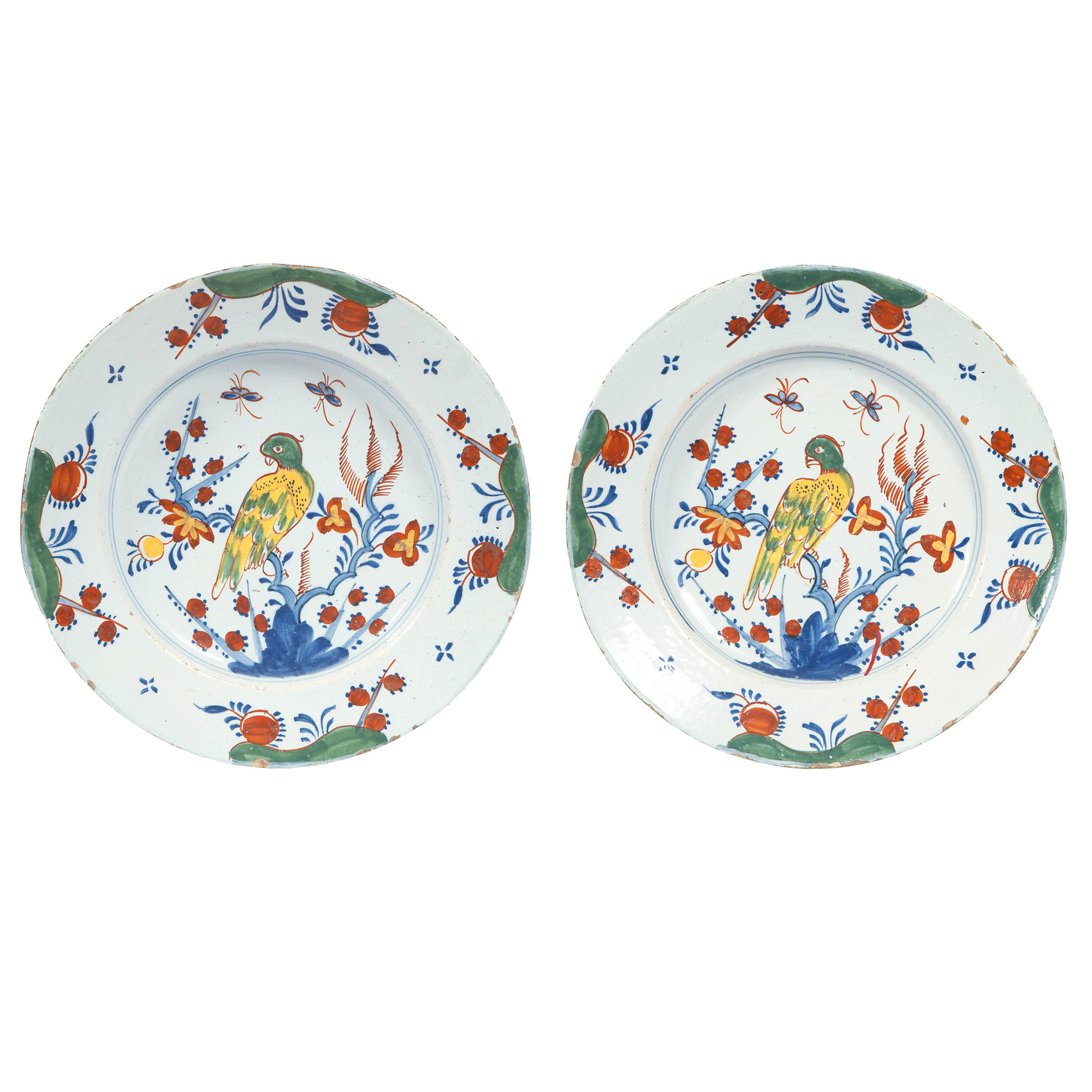 Lot image - Pair of Dutch Delft Polychrome Faience Chargers