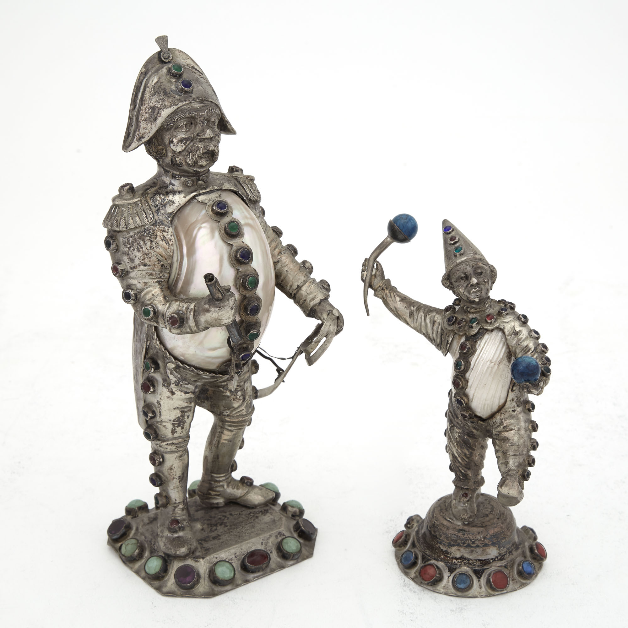 Lot image - Pair of Continental Silver Plate Mounted Shell Figures