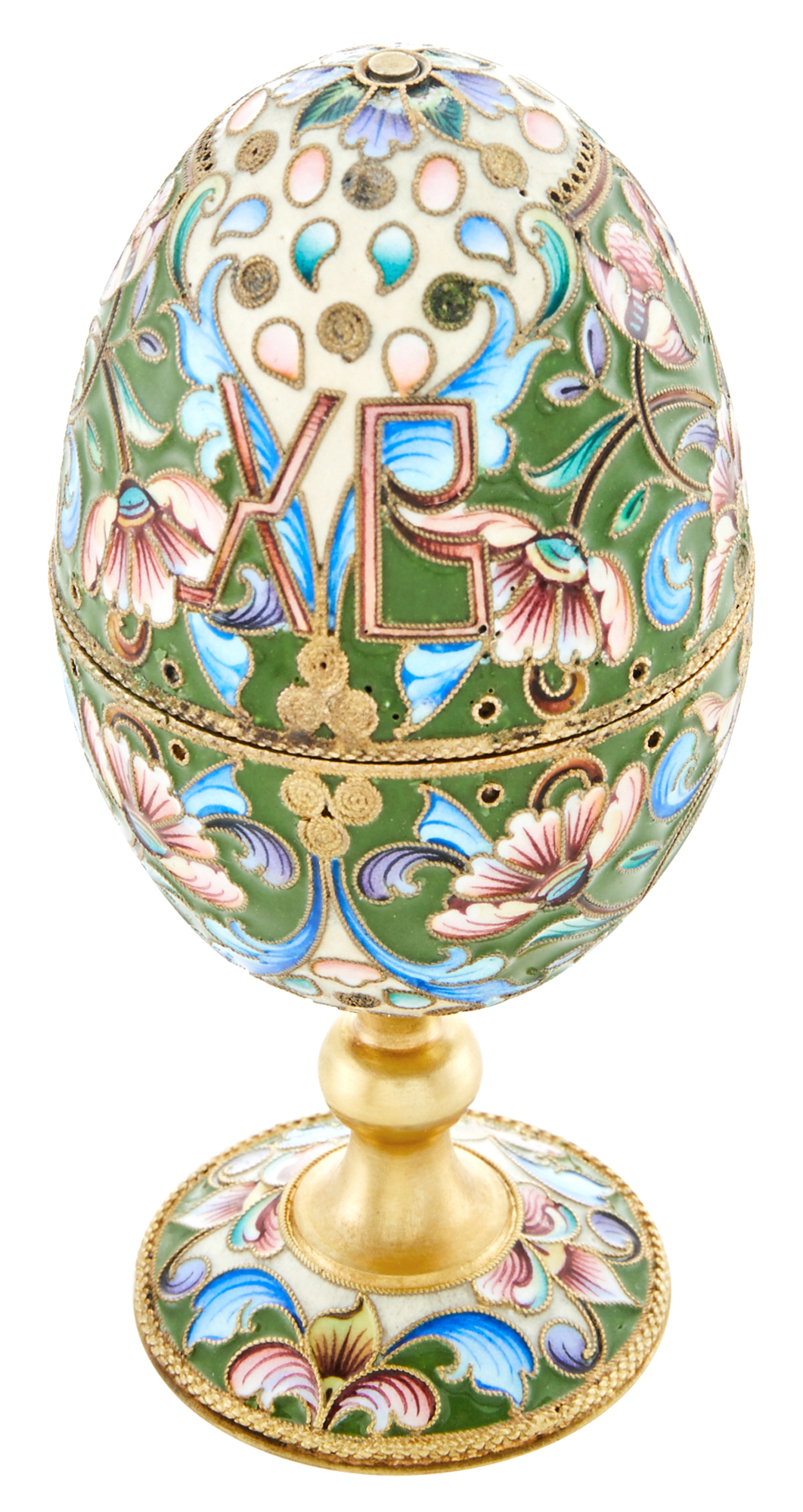 Lot image - Russian Silver-Gilt and Cloisonné Enamel Easter Egg