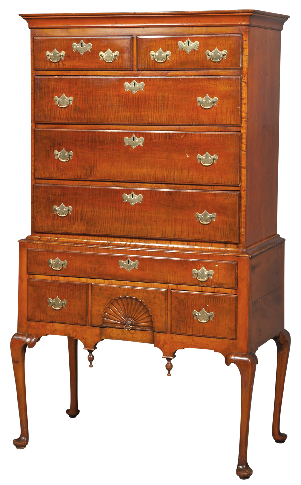 Lot image - Queen Anne Figured Maple High Chest
