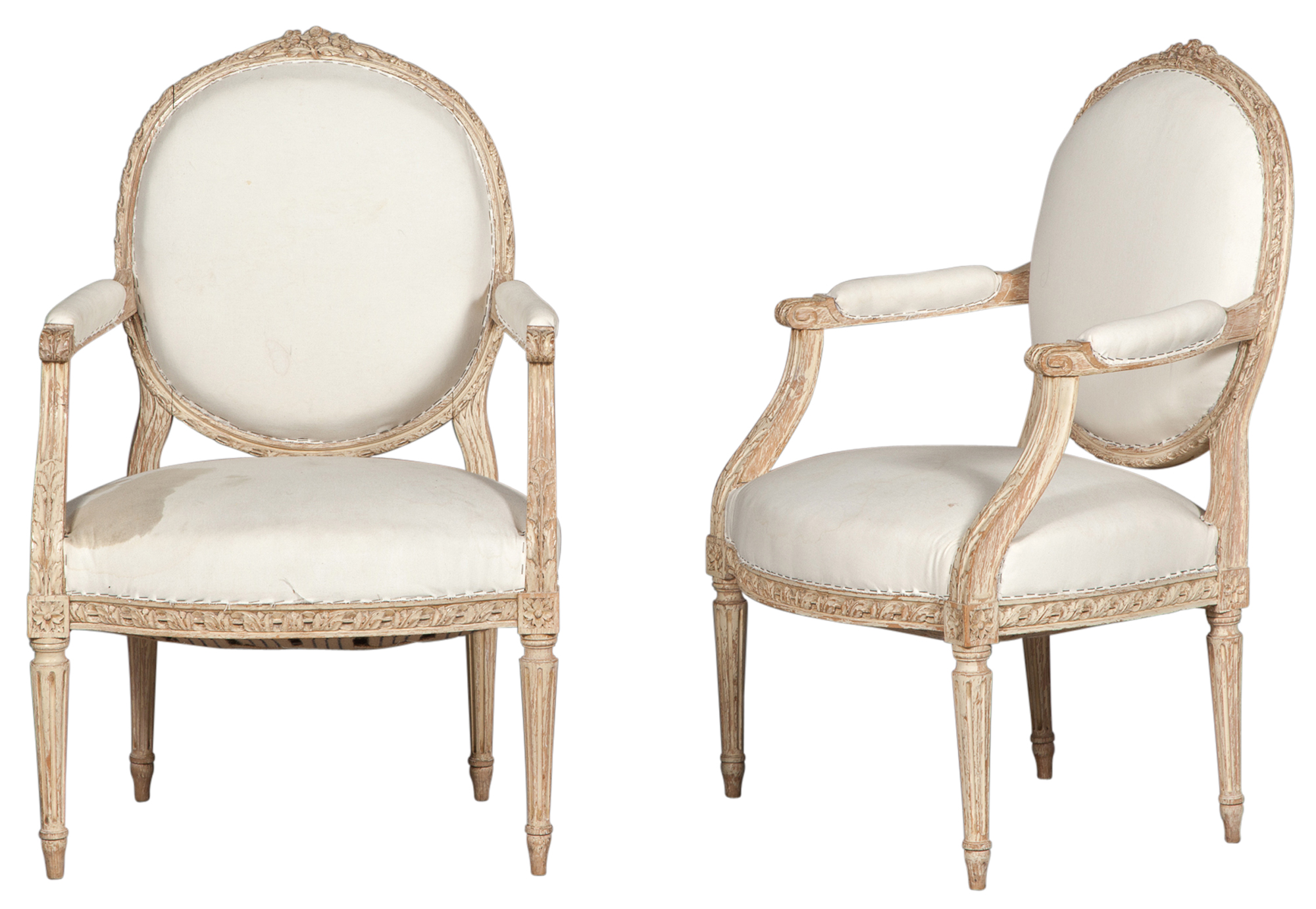 Lot image - Pair of Louis XVI Style Painted Armchairs