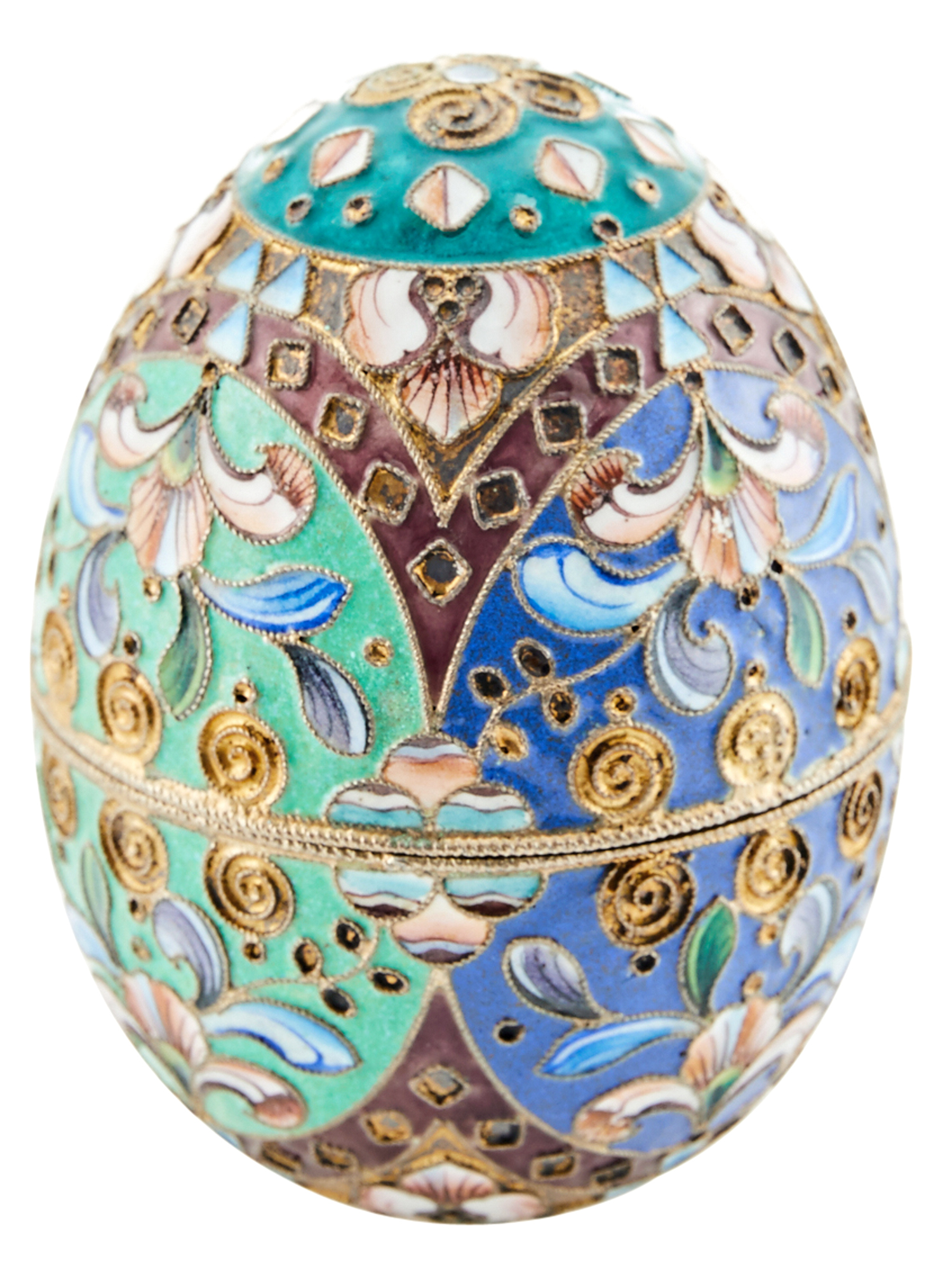 Lot image - Russian Silver-Gilt and Cloisonné Enamel Easter Egg