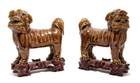 Lot image - Pair of Brown Glazed Porcelain Foo Lions