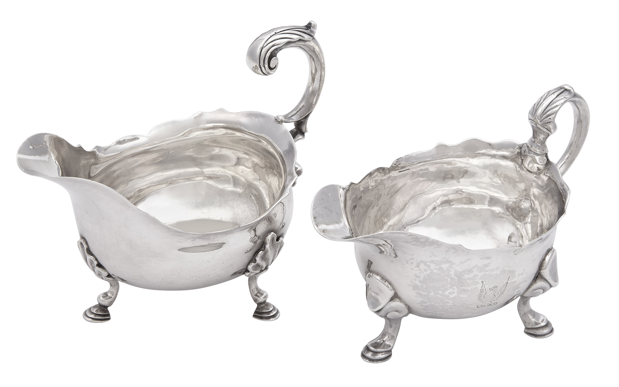 Lot image - Two George II/III Sterling Silver Sauceboats