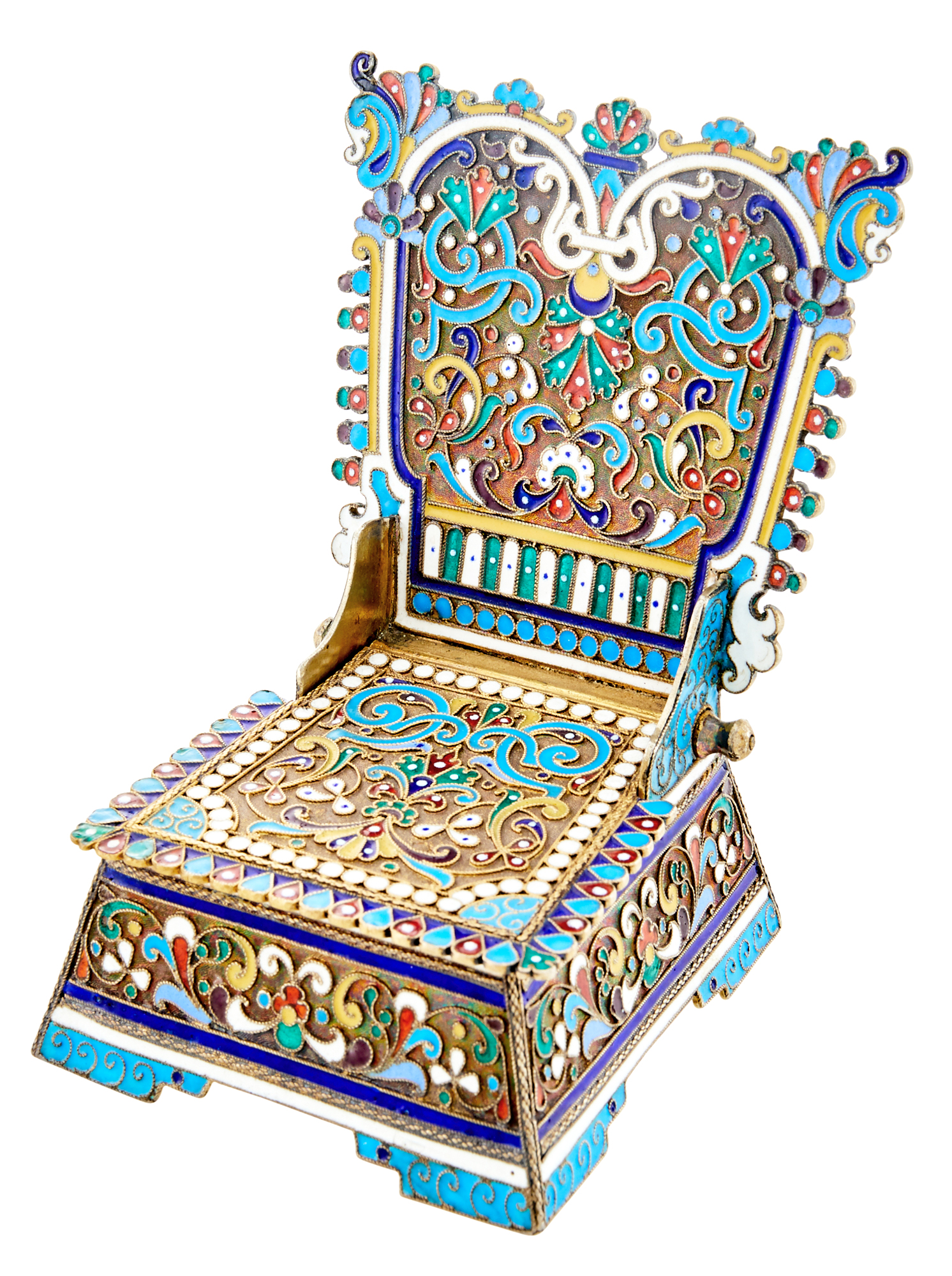 Lot image - Russian Silver-Gilt and Cloisonné Enamel Salt Throne