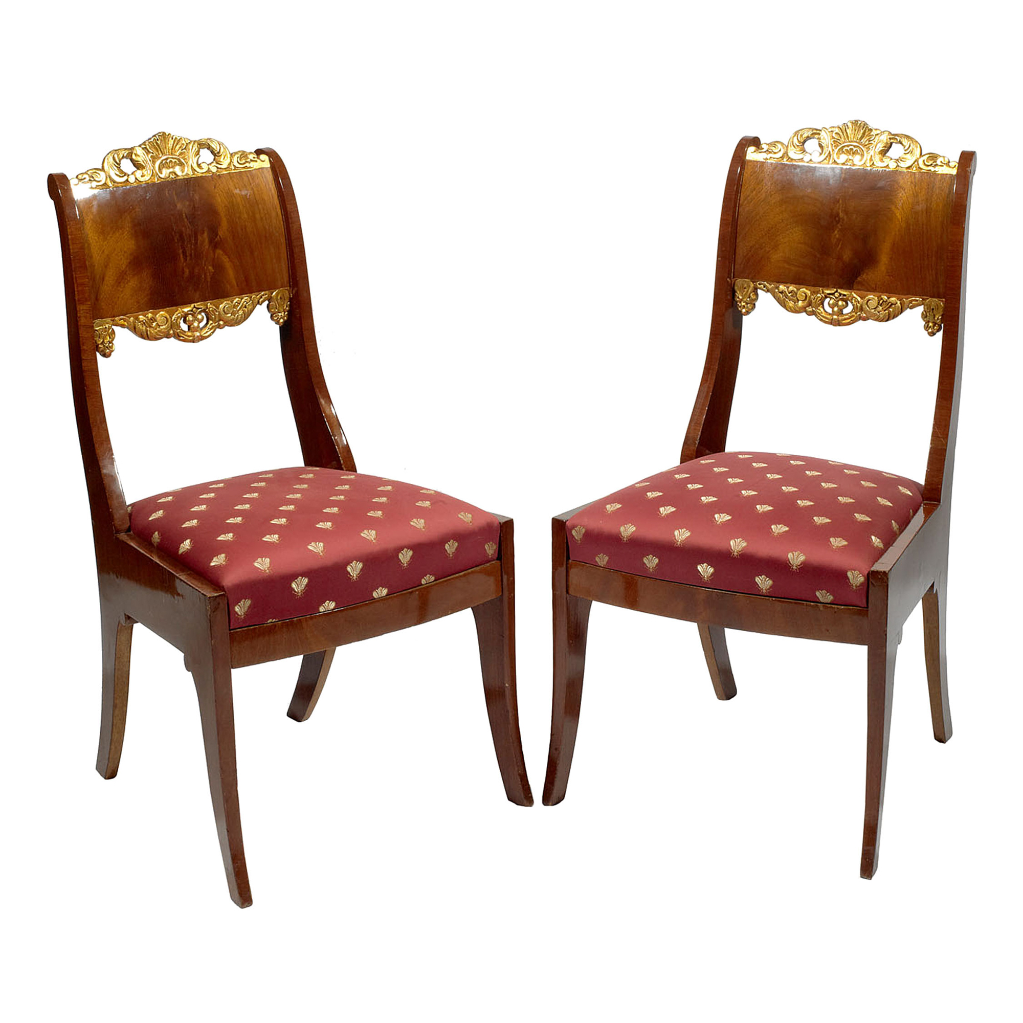 Lot image - Set of Eight Russian Empire Parcel-Gilt Mahogany Dining Side Chairs