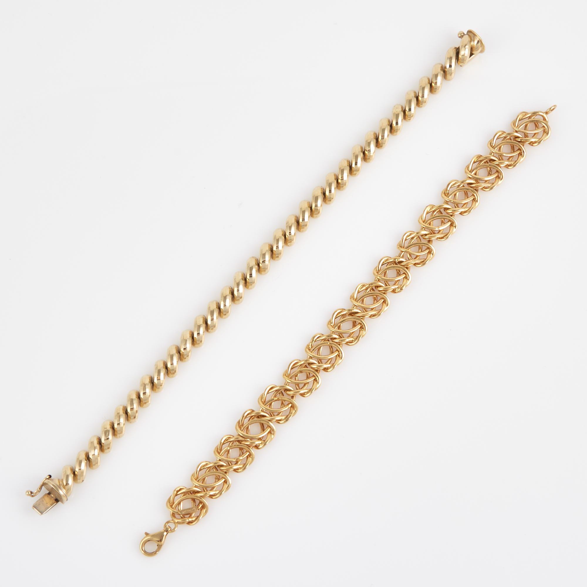 Lot image - Two Gold Flexible Bracelets, 14K 13 dwt.