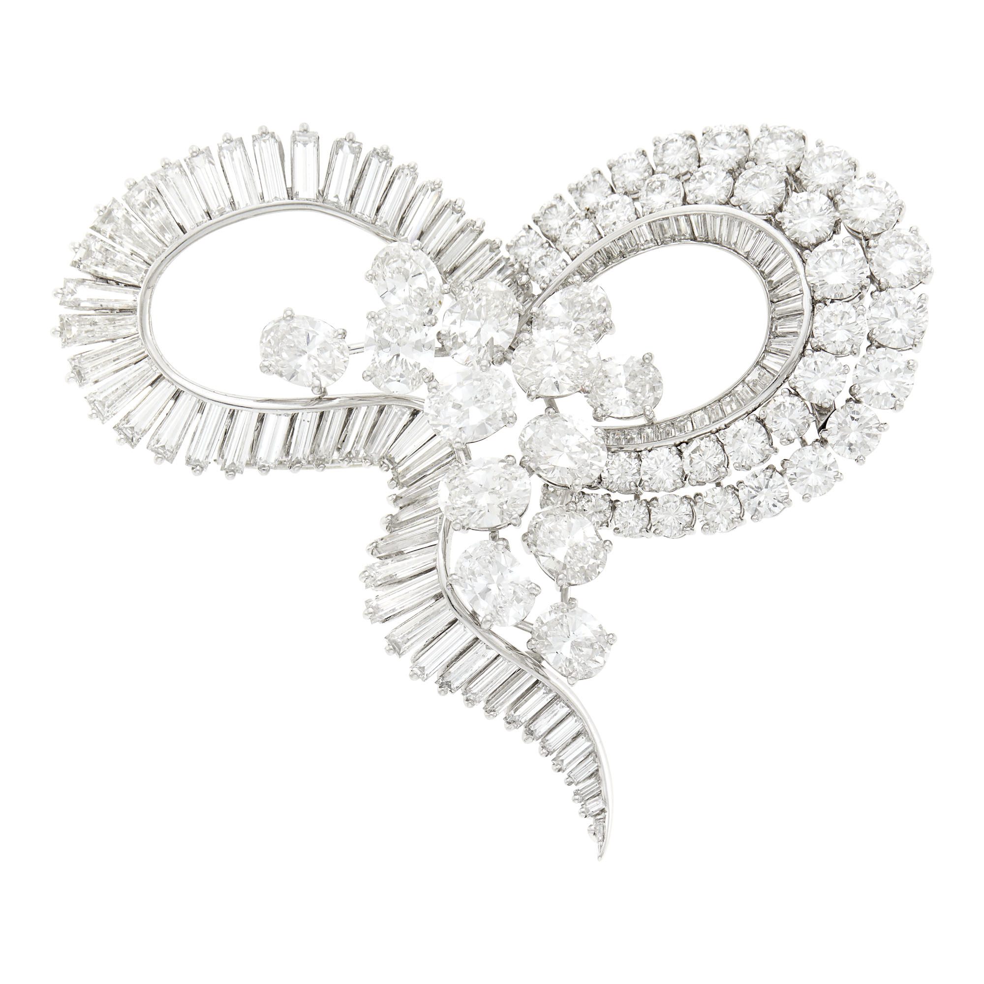 Lot image - Platinum and Diamond Bow Clip-Brooch