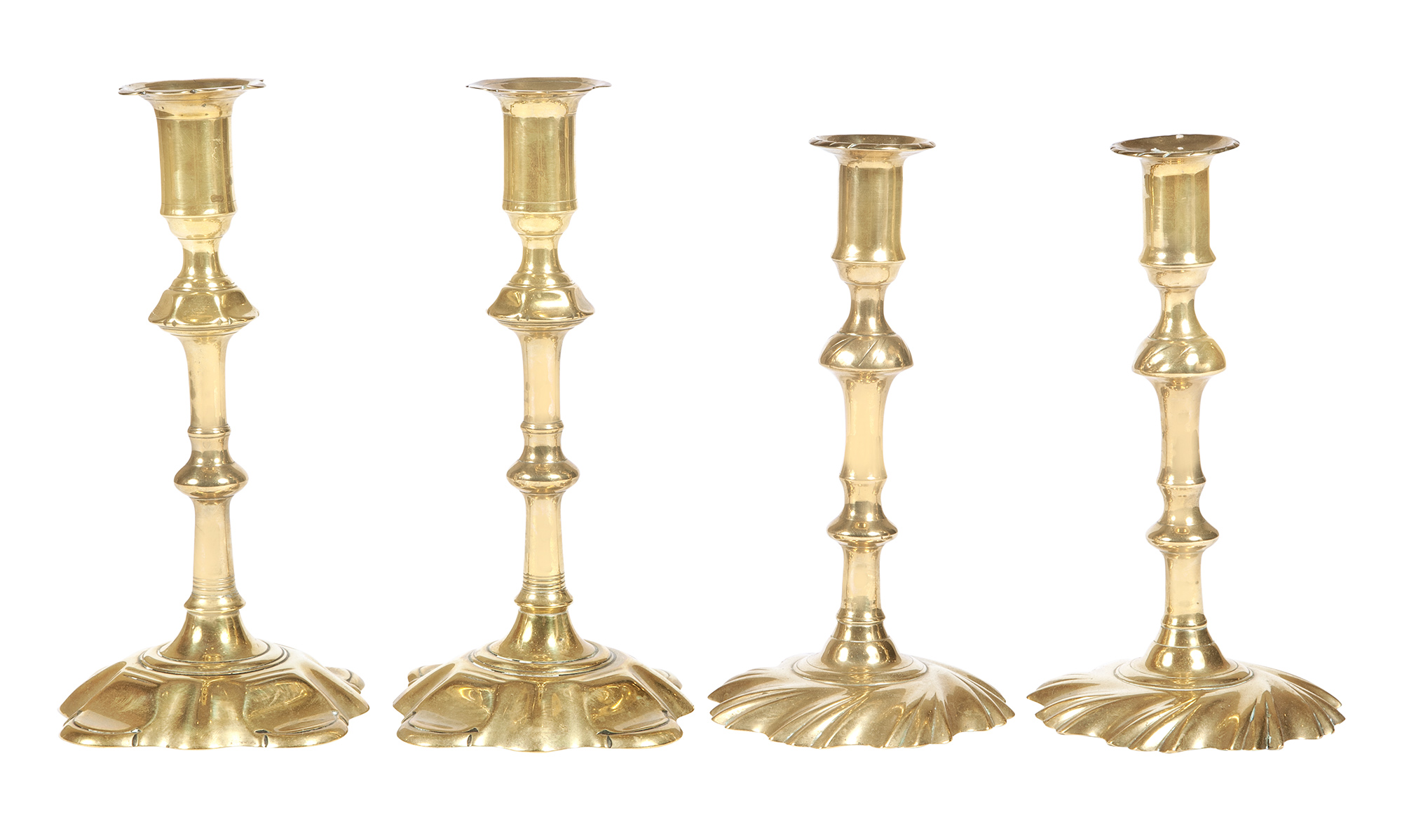 Lot image - Two Pairs of English Brass Candlesticks