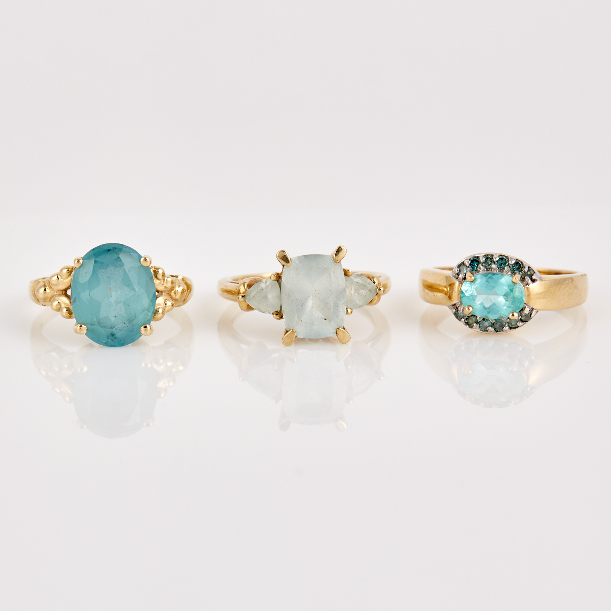 Lot image - Three Gold and Stone Rings, 14K 4 dwt. and 10K 1 dwt. all