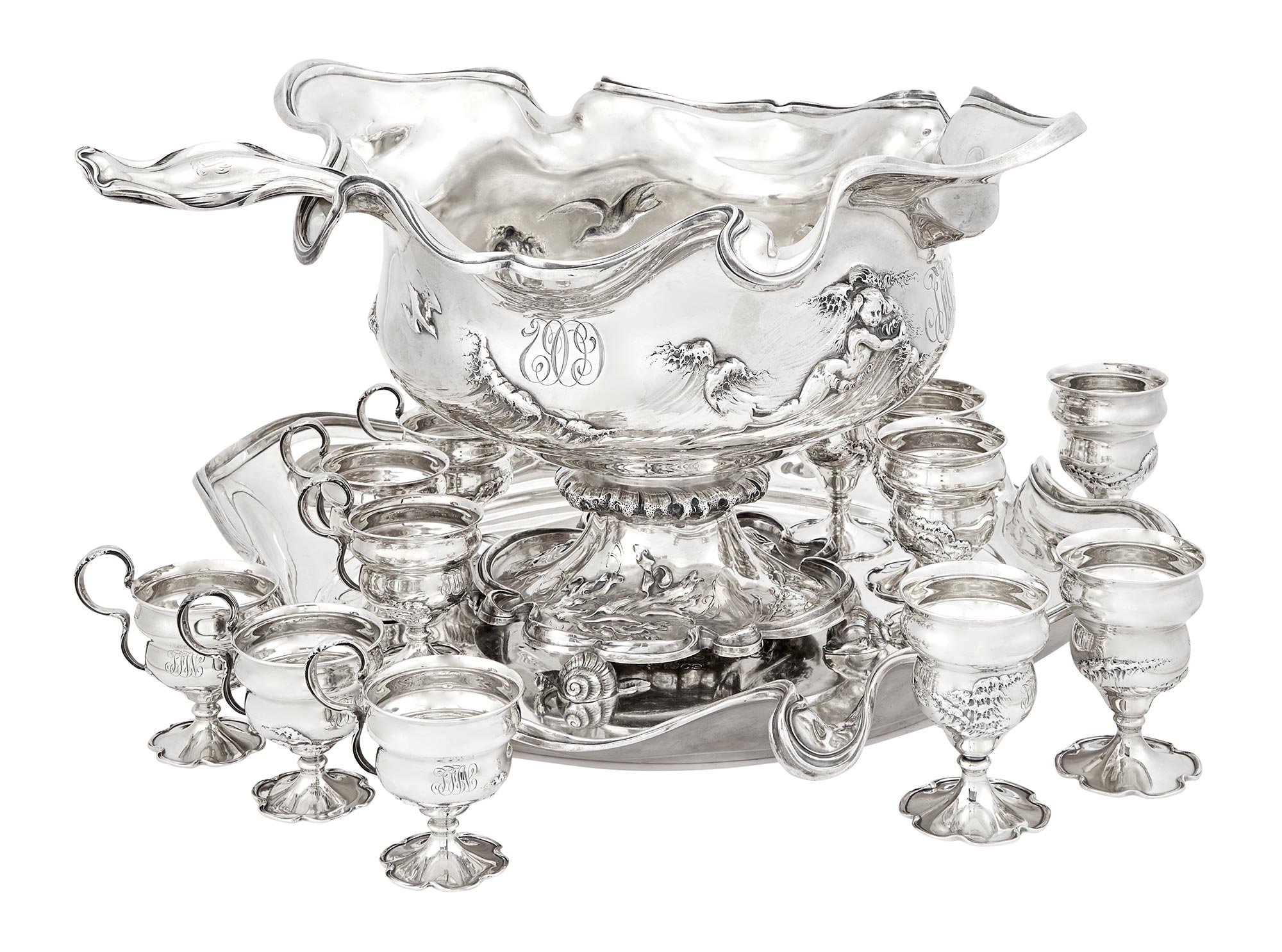 Lot image - International Art Nouveau Sterling Silver Punch Set
