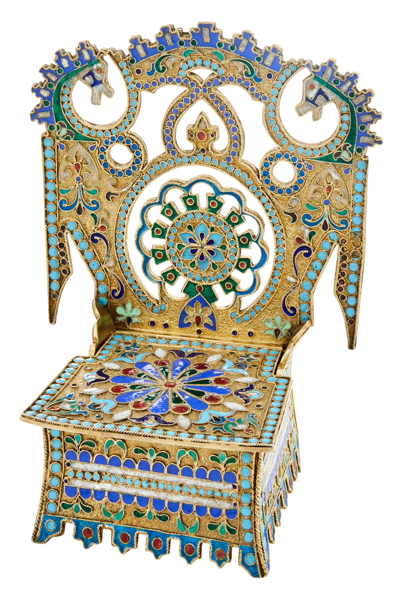 Lot image - Russian Silver-Gilt and Cloisonné Enamel Salt Throne