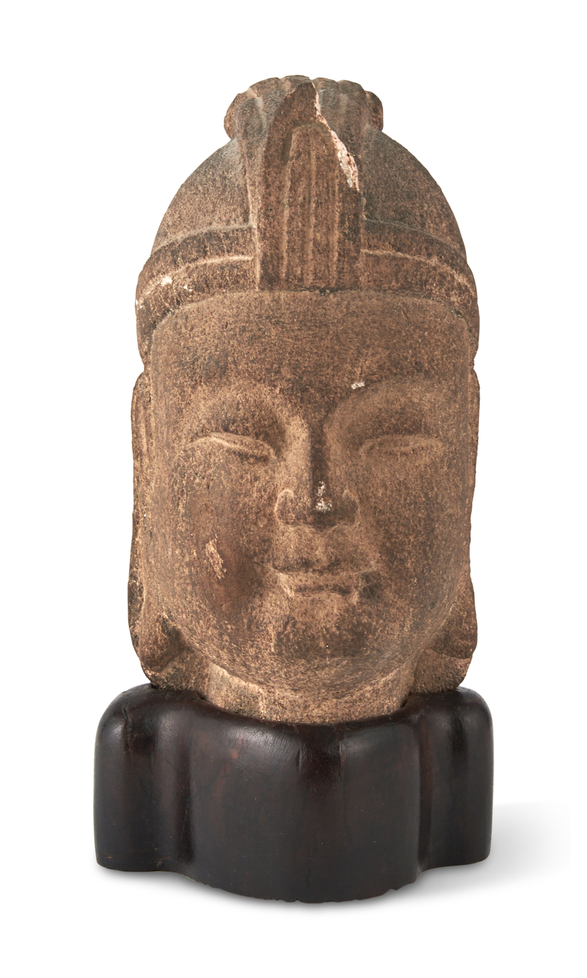 Lot image - A Chinese Fragmentary Stone Head of a Guardian