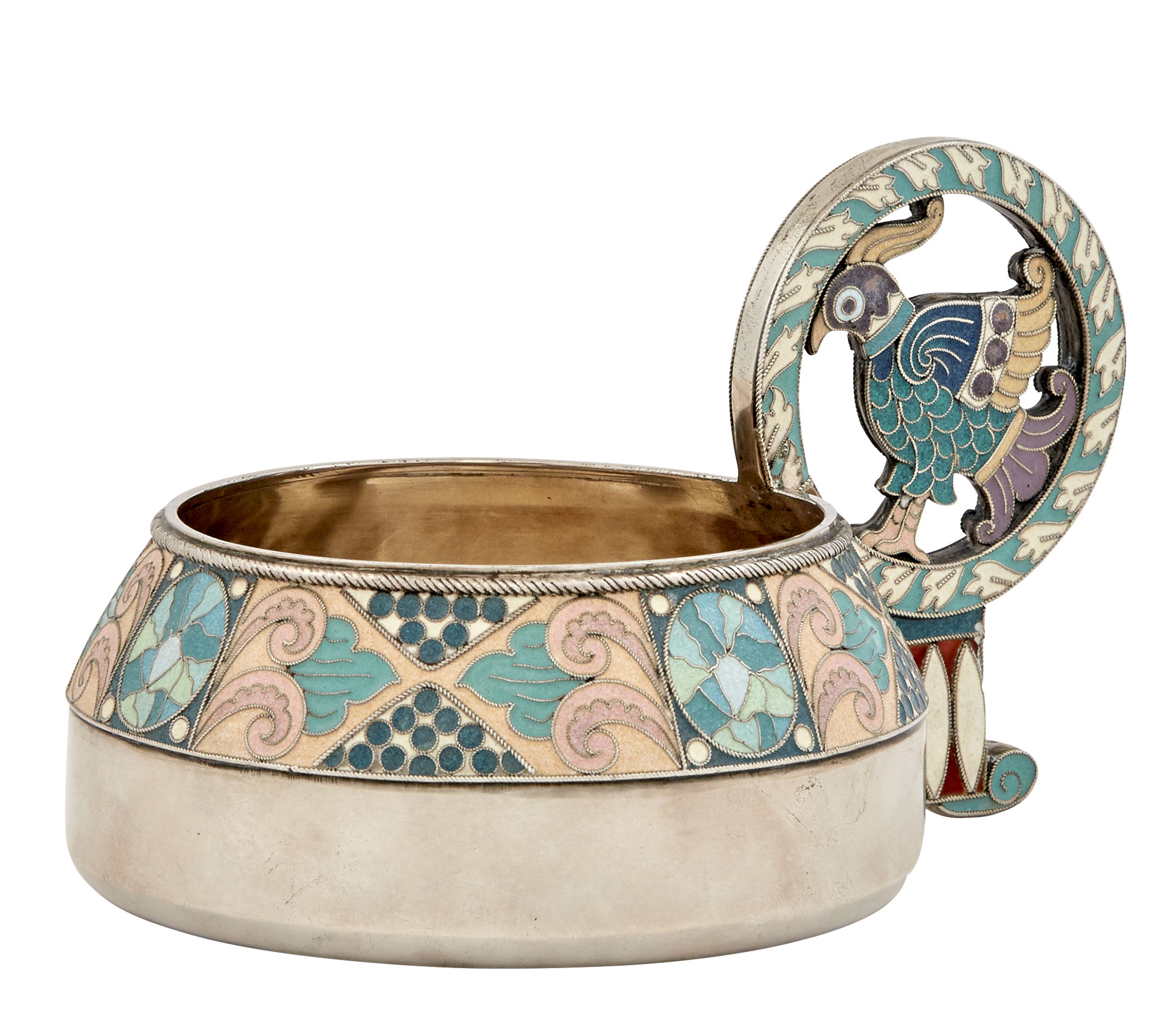 Lot image - Russian Silver and Cloisonné Enamel Kovsh