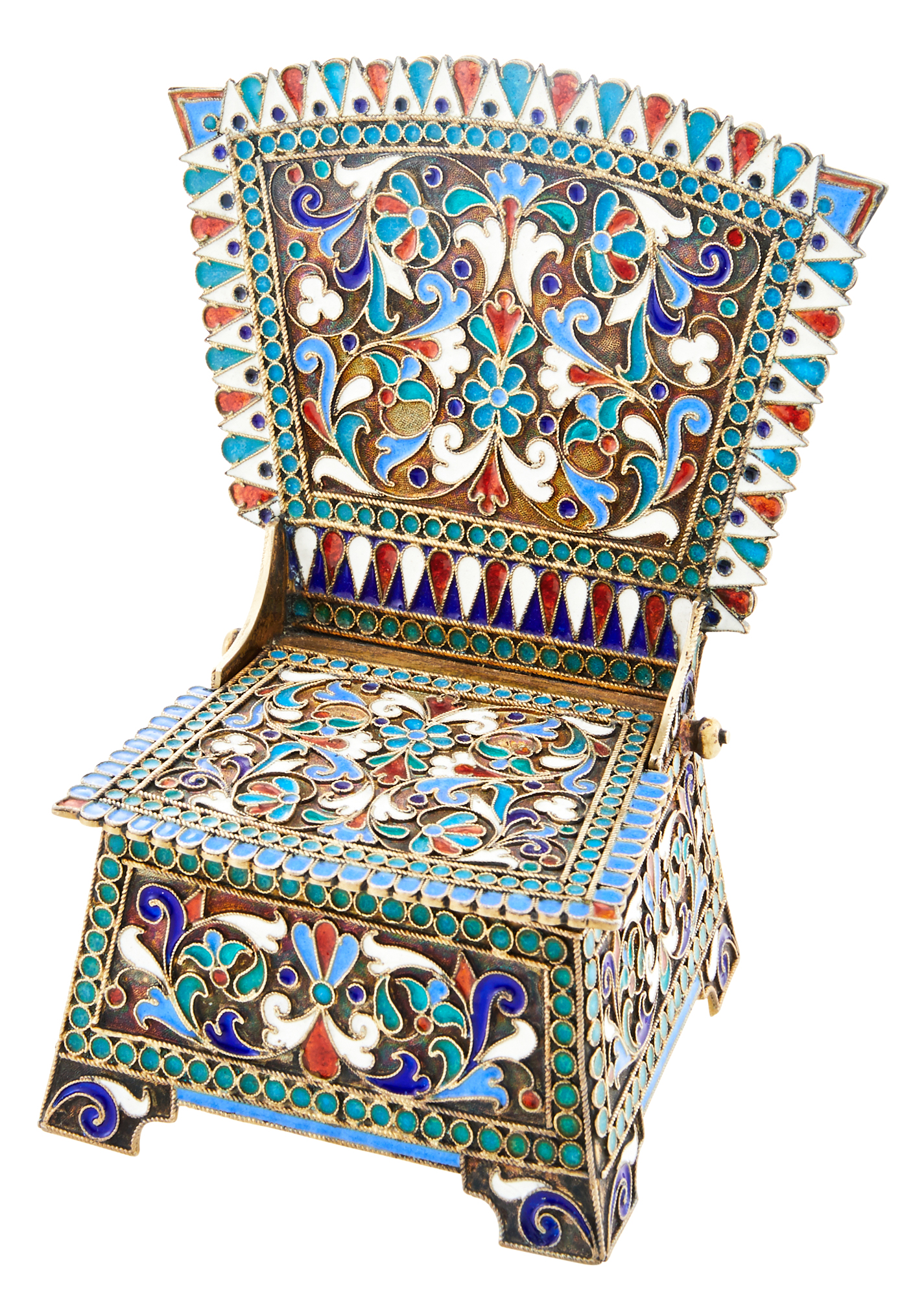 Lot image - Russian Silver-Gilt and Cloisonné Enamel Salt Throne