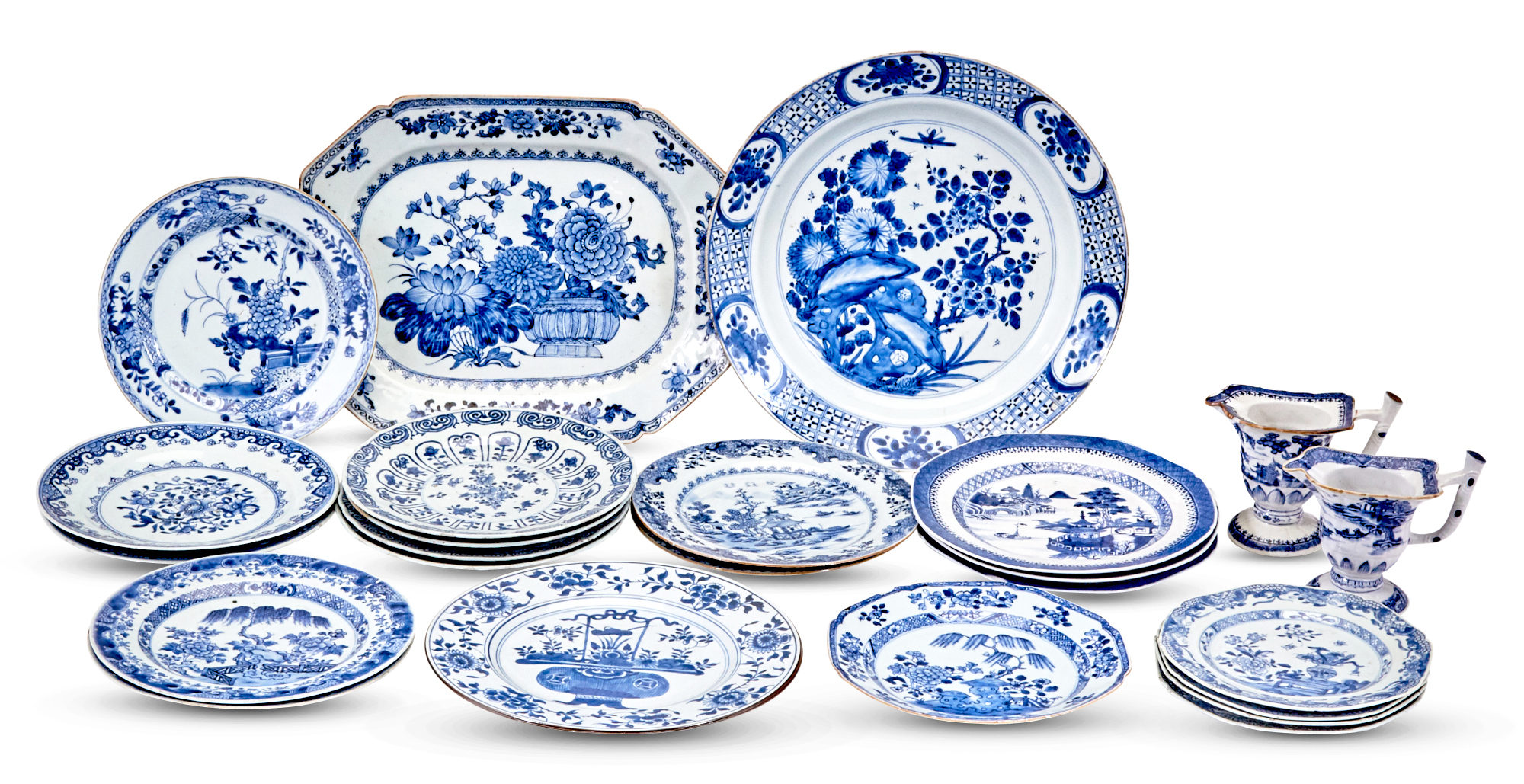 Lot image - A Very Large Assortment of Chinese Export Blue and White Porcelain Serving Pieces
