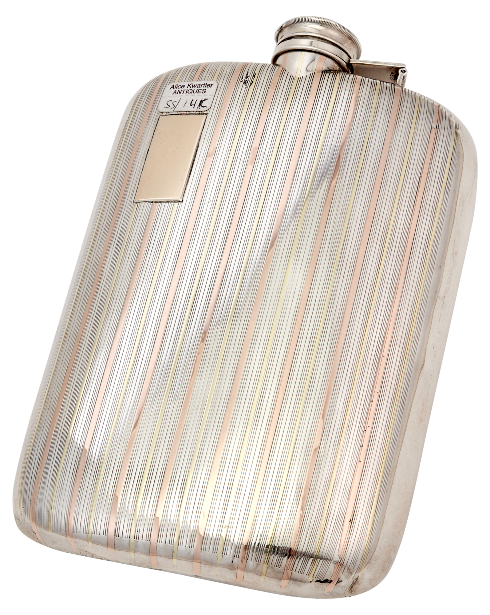 Lot image - Sterling Silver and 14 Karat Gold Flask