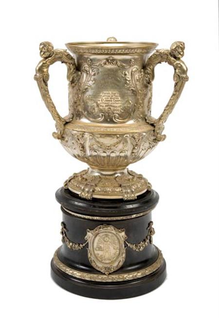 Lot image - American Silver Three-Handled Presentation Cup on Stand