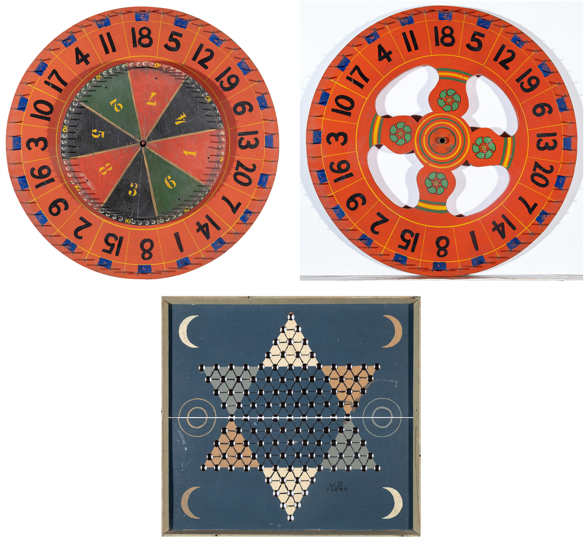Lot image - Two Painted Wood Circular Game Boards