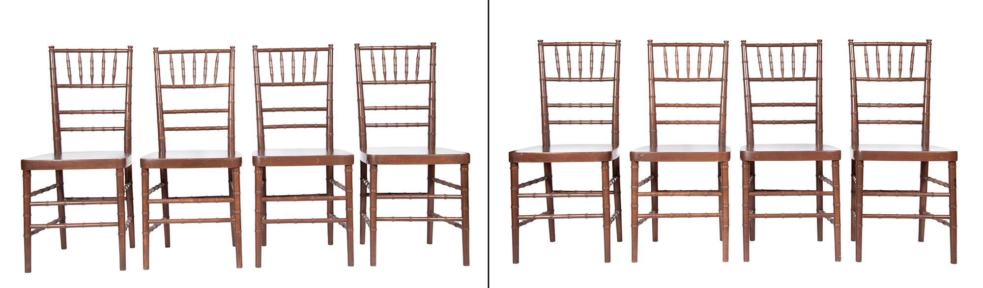 Lot image - Set of Eight Brown-Painted and Bamboo-Turned Ballroom Chairs