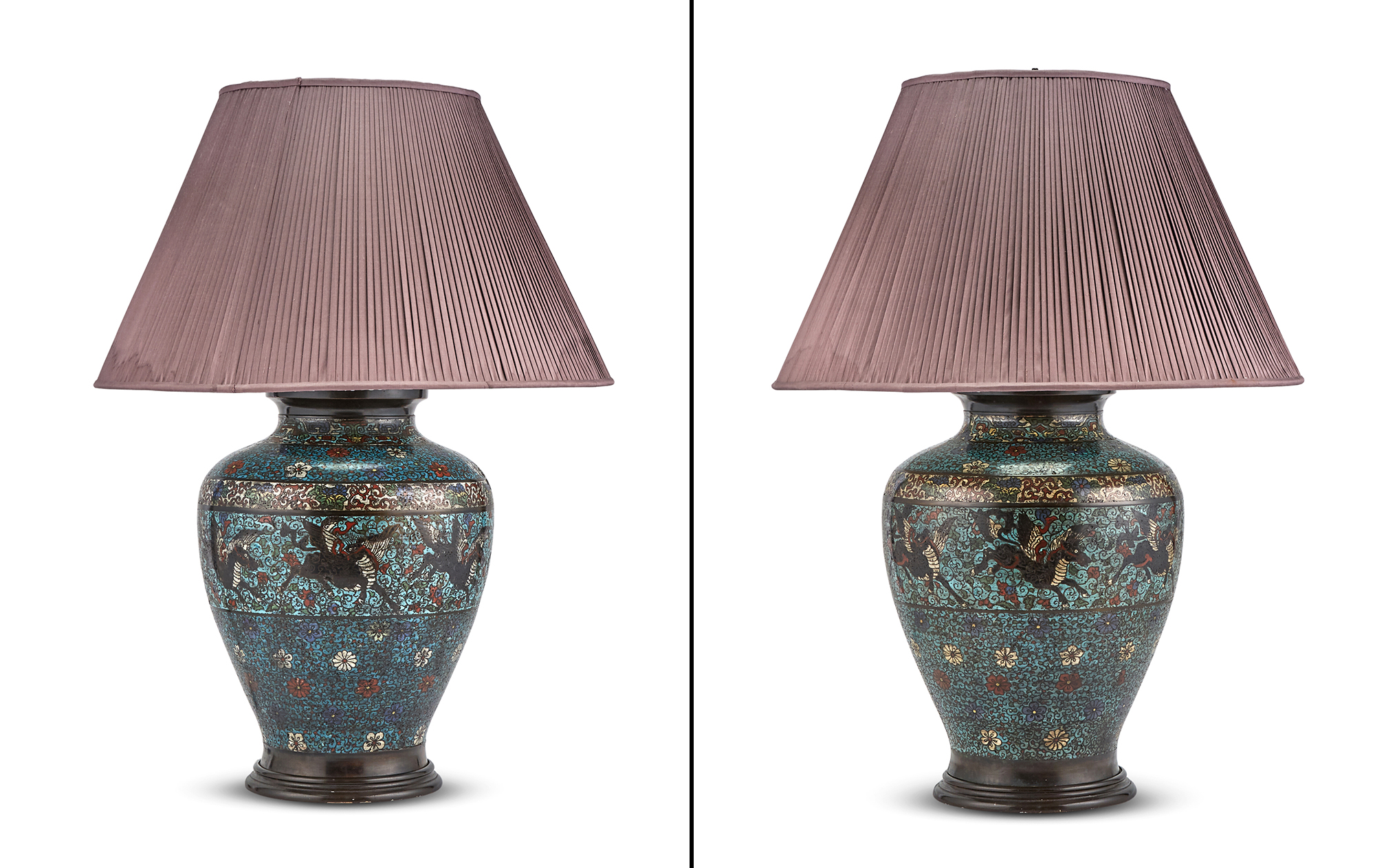 Lot image - Pair of Chinese Champleve Jars Mounted as Lamps