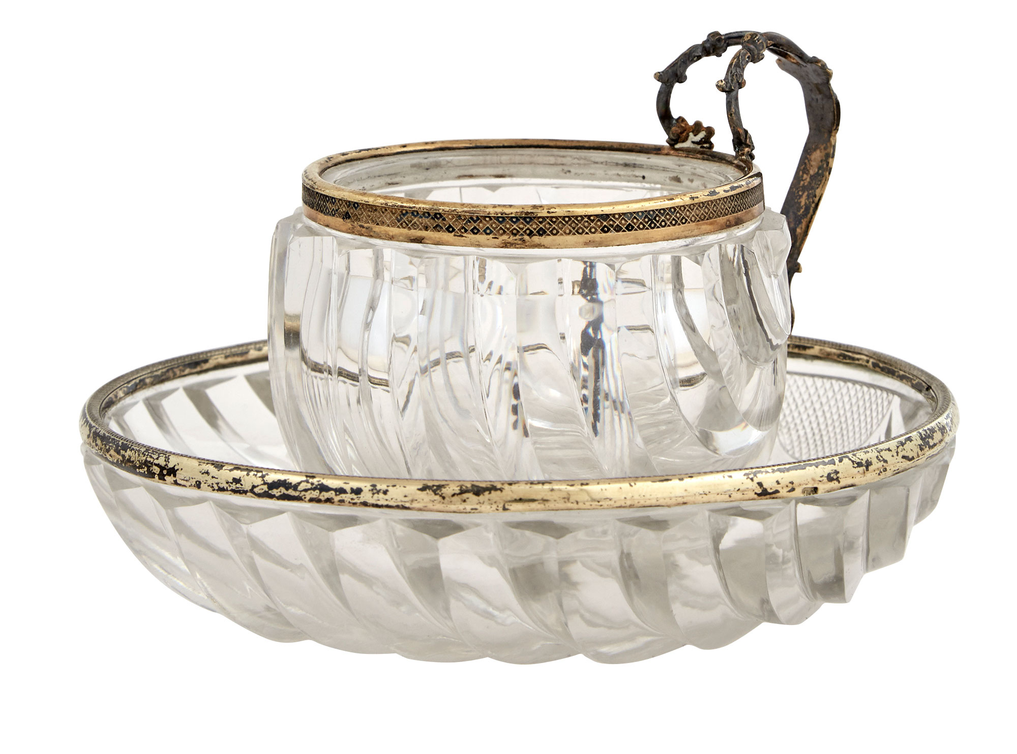 Lot image - Russian Silver-Gilt Mounted Cut Glass Cup and Saucer