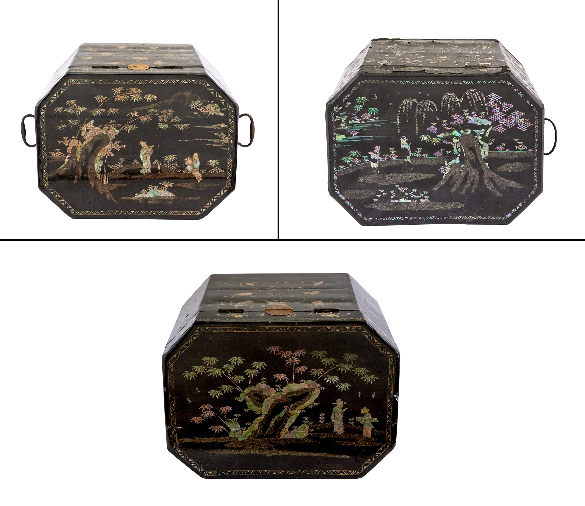 Lot image - Three Large Chinese Shell-Inlaid Lacquer Casket Boxes
