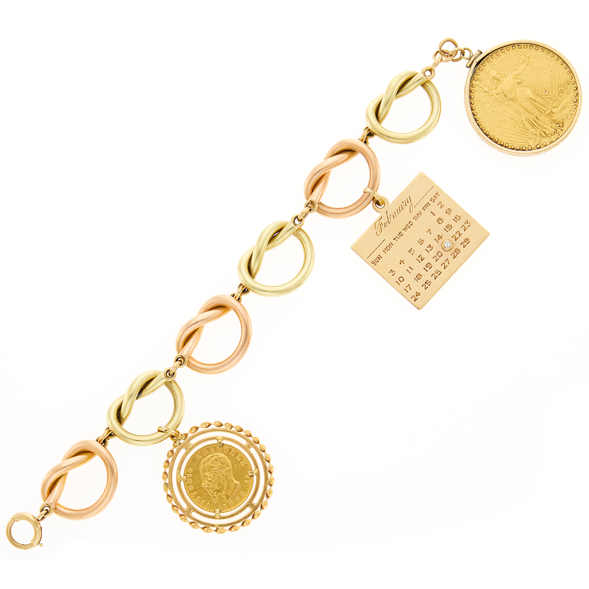 Lot image - Two-Color Gold and Gold Charm Bracelet