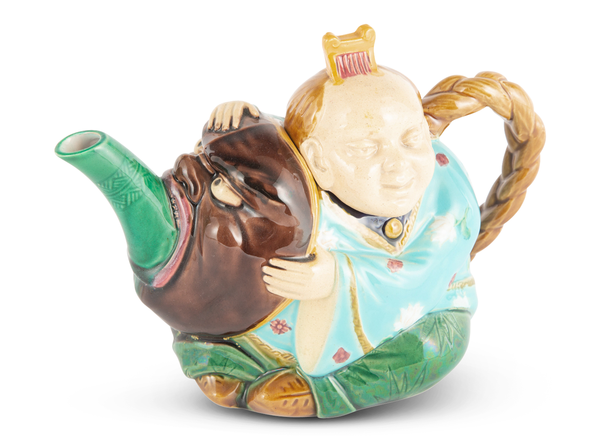 Lot image - Mintons Majolica Japanese Actor Teapot and Cover