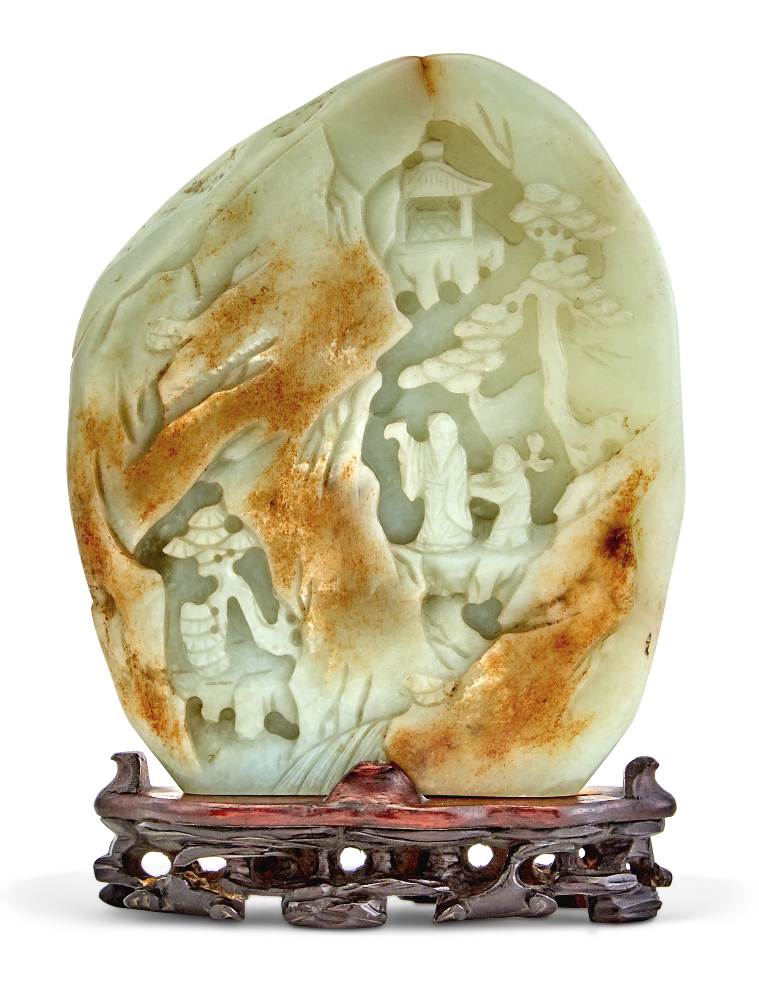Lot image - A Chinese Celadon and Russet Jade Boulder