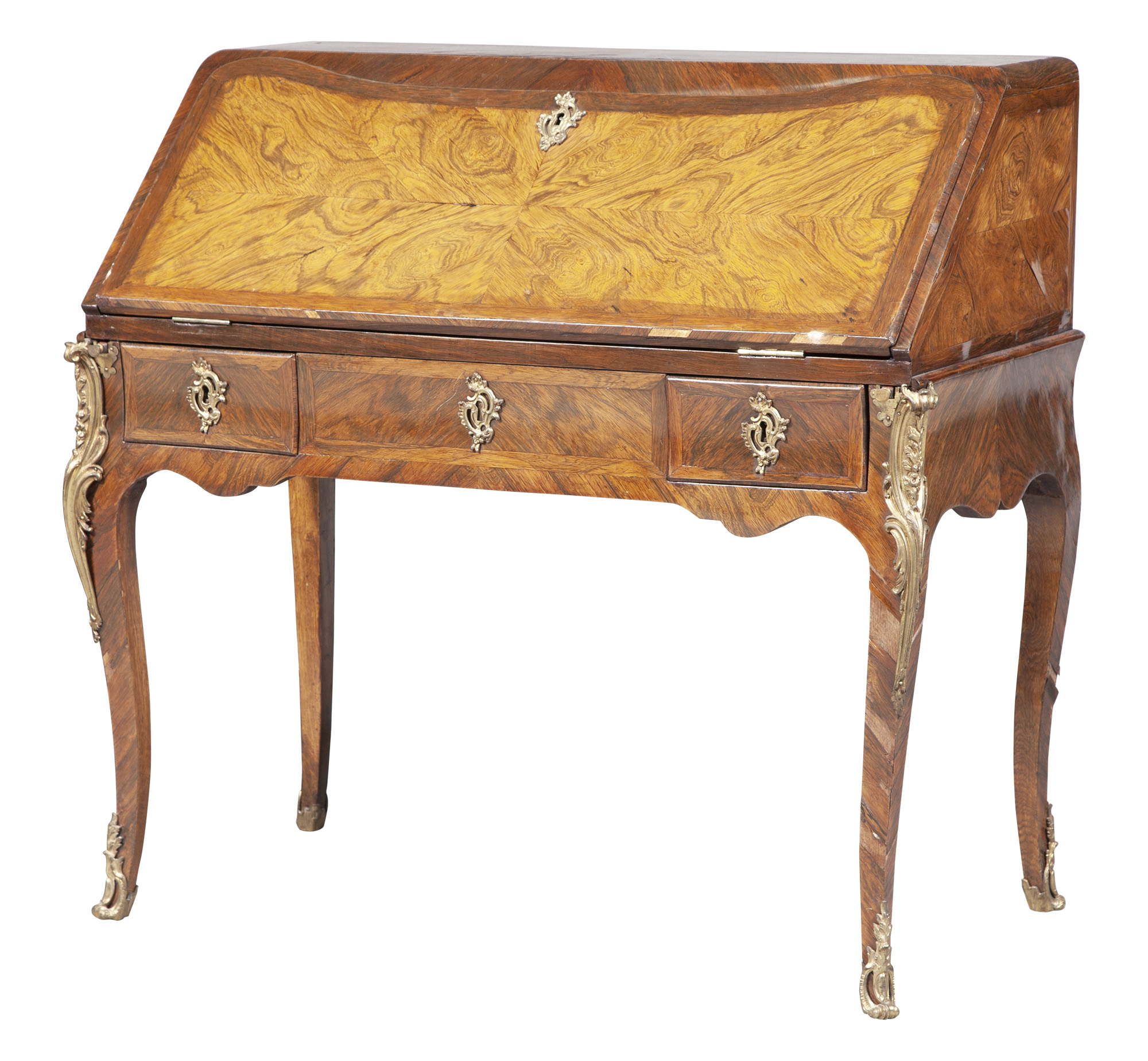 Lot image - Louis XV Gilt-Bronze Mounted Tulipwood and Kingwood Bureau en Pente