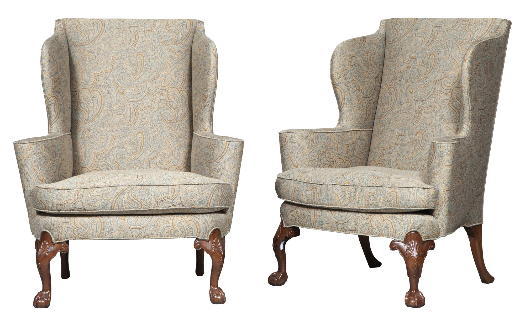 Lot image - Pair of Chippendale Style Mahogany Wingchairs