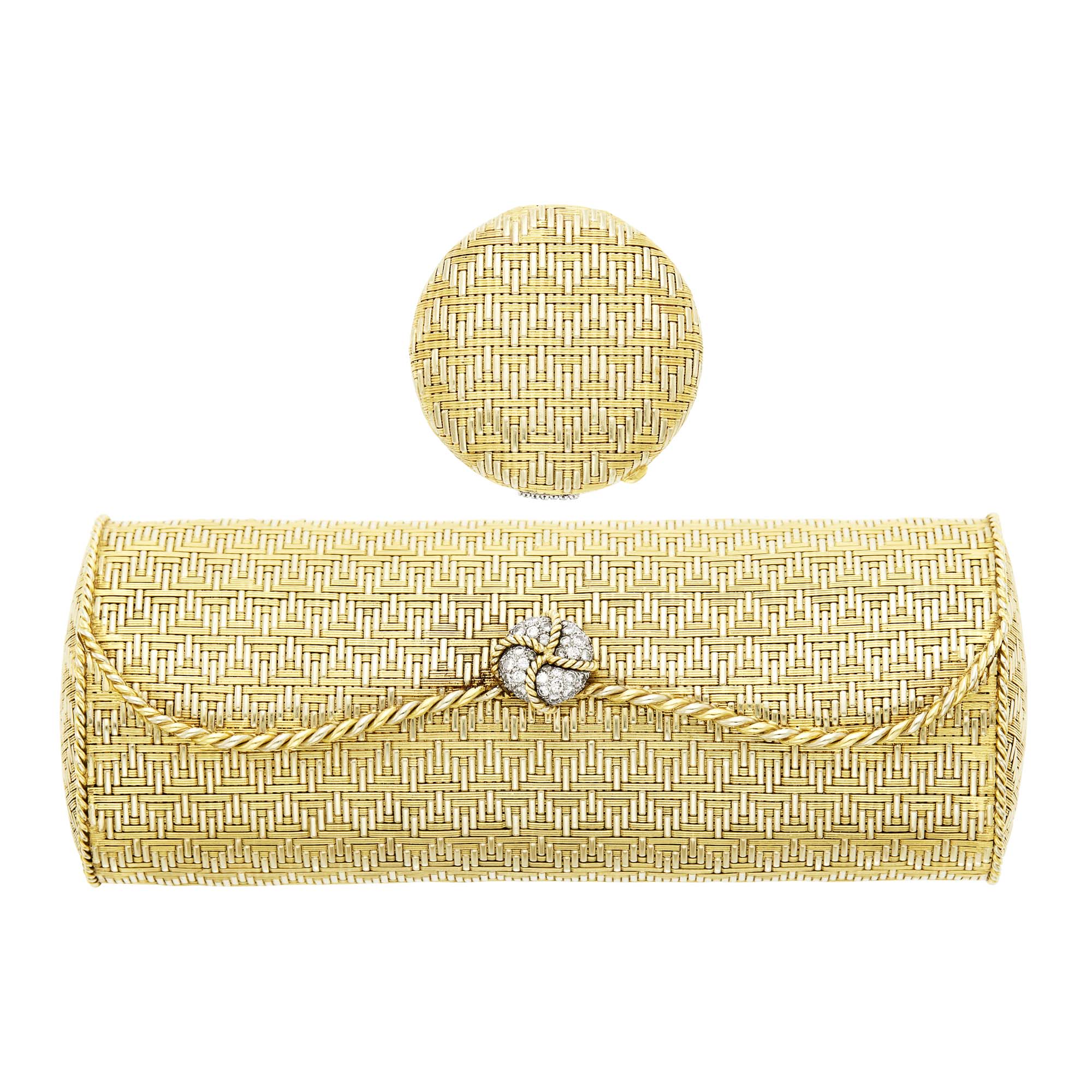 Lot image - Tiffany & Co. Two-Color Gold and Diamond Evening Purse and Compact